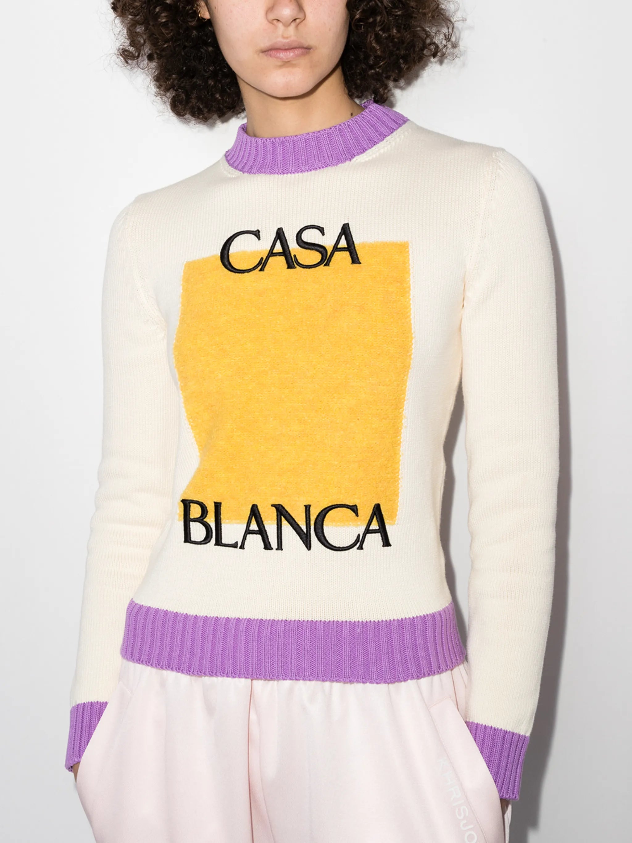 logo-embroidered colour block jumper