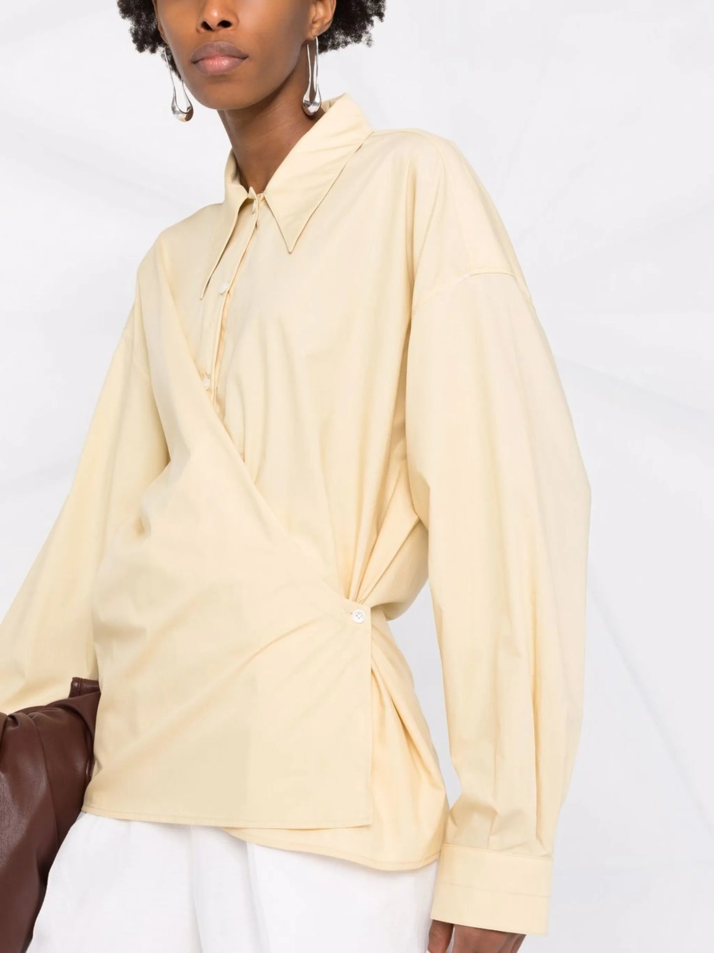 wrap-front long-sleeve shirt