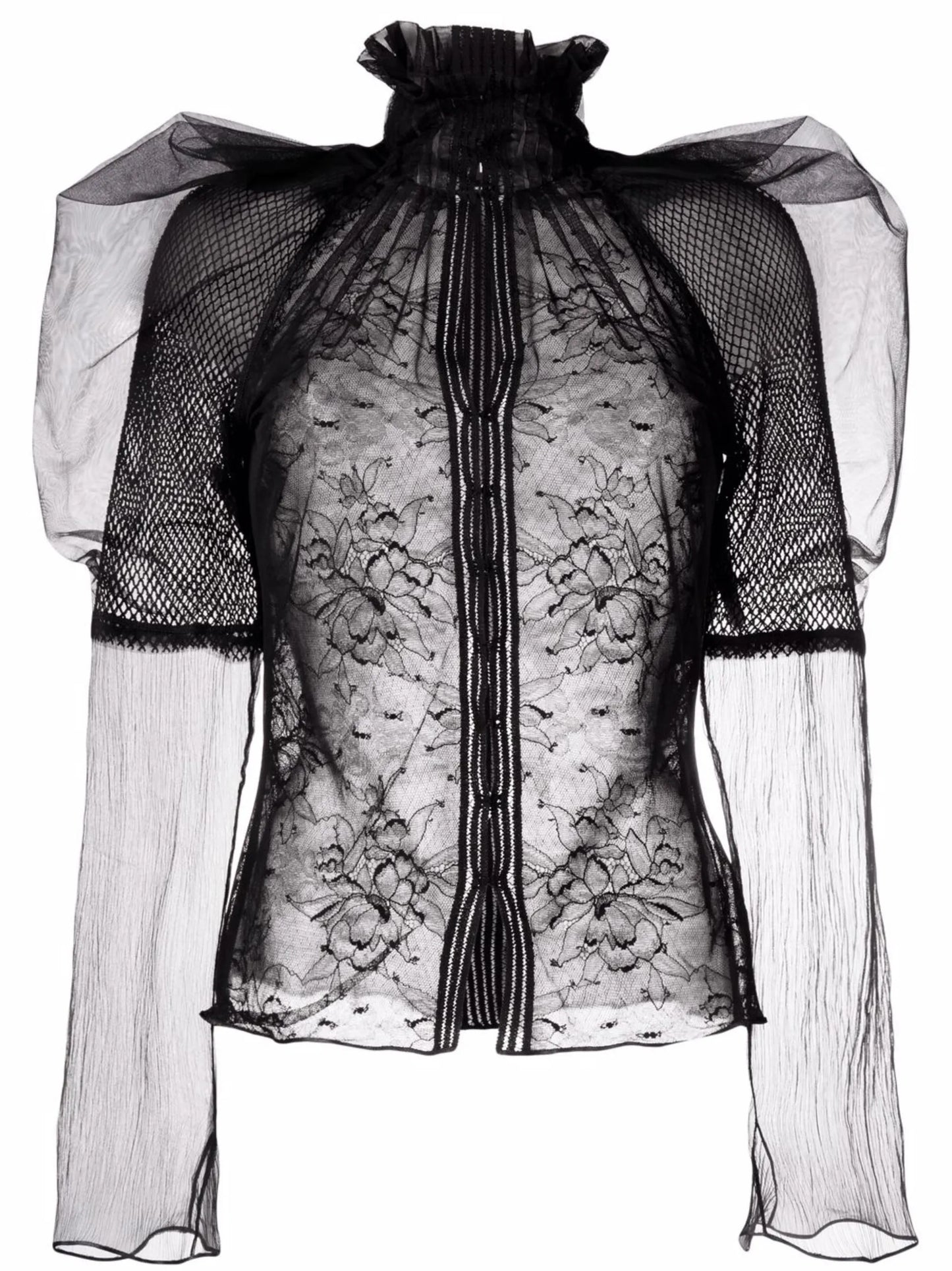 floral-lace high-neck blouse
