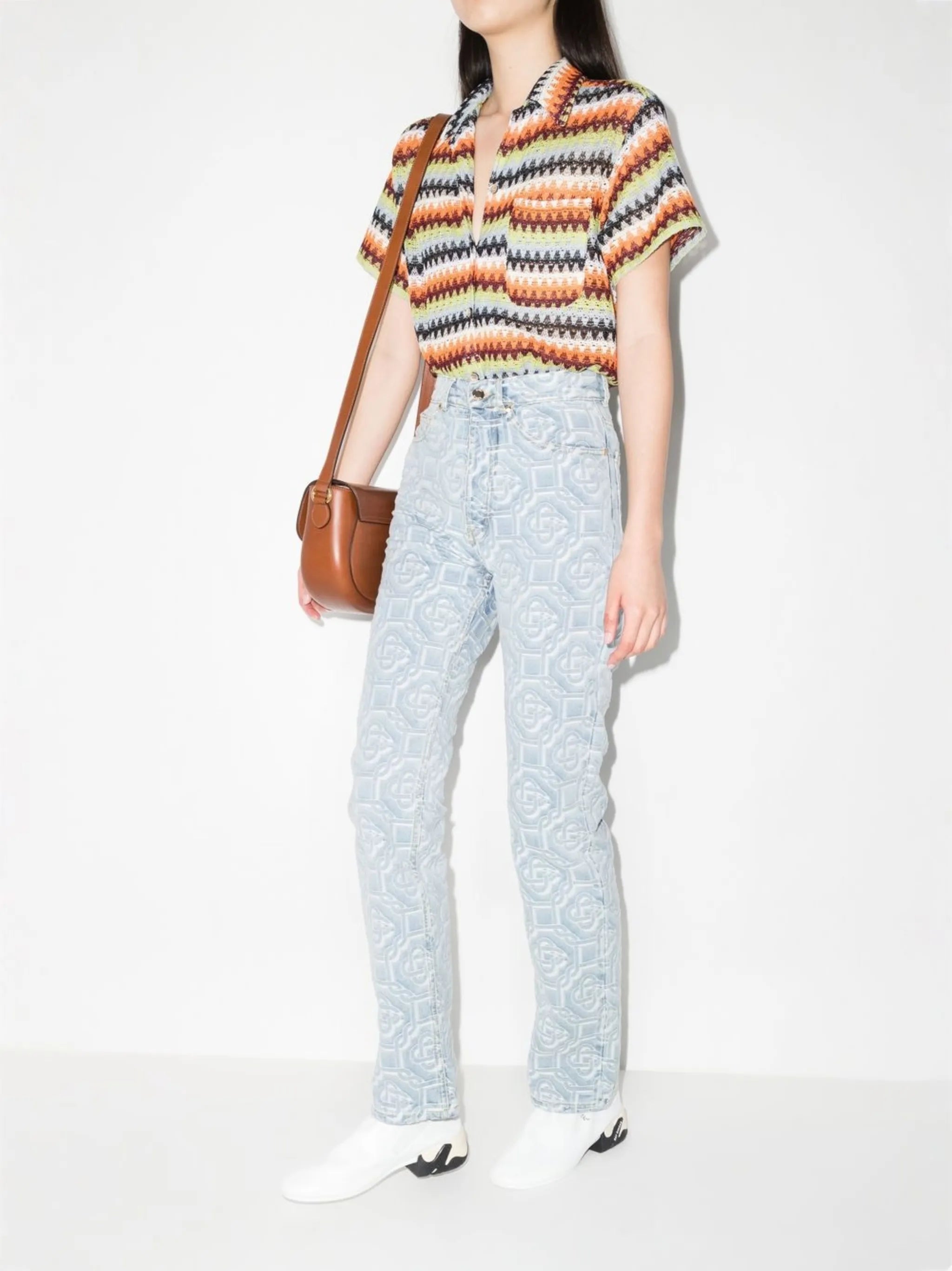 monogram-print straight-leg jeans