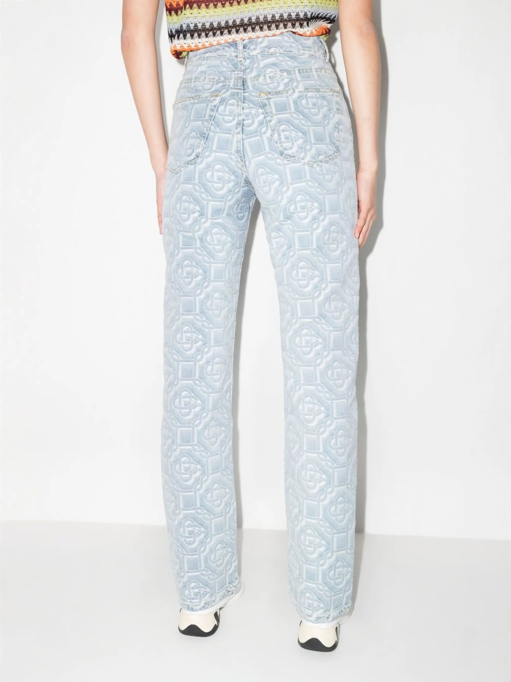 monogram-print straight-leg jeans