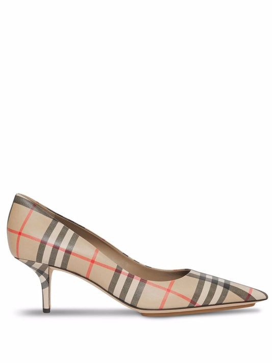 checked leather pumps