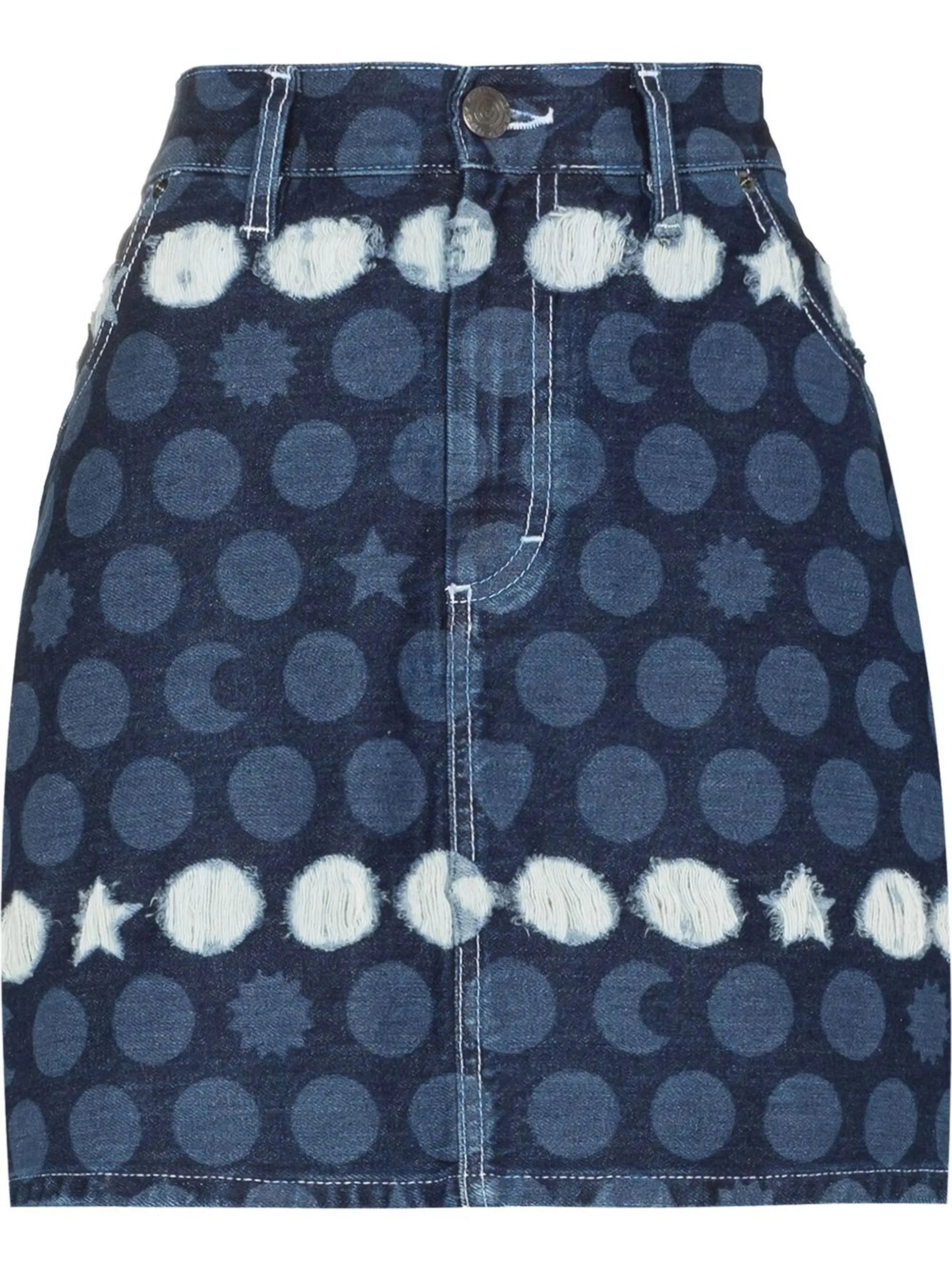 Runes graphic-print denim skirt