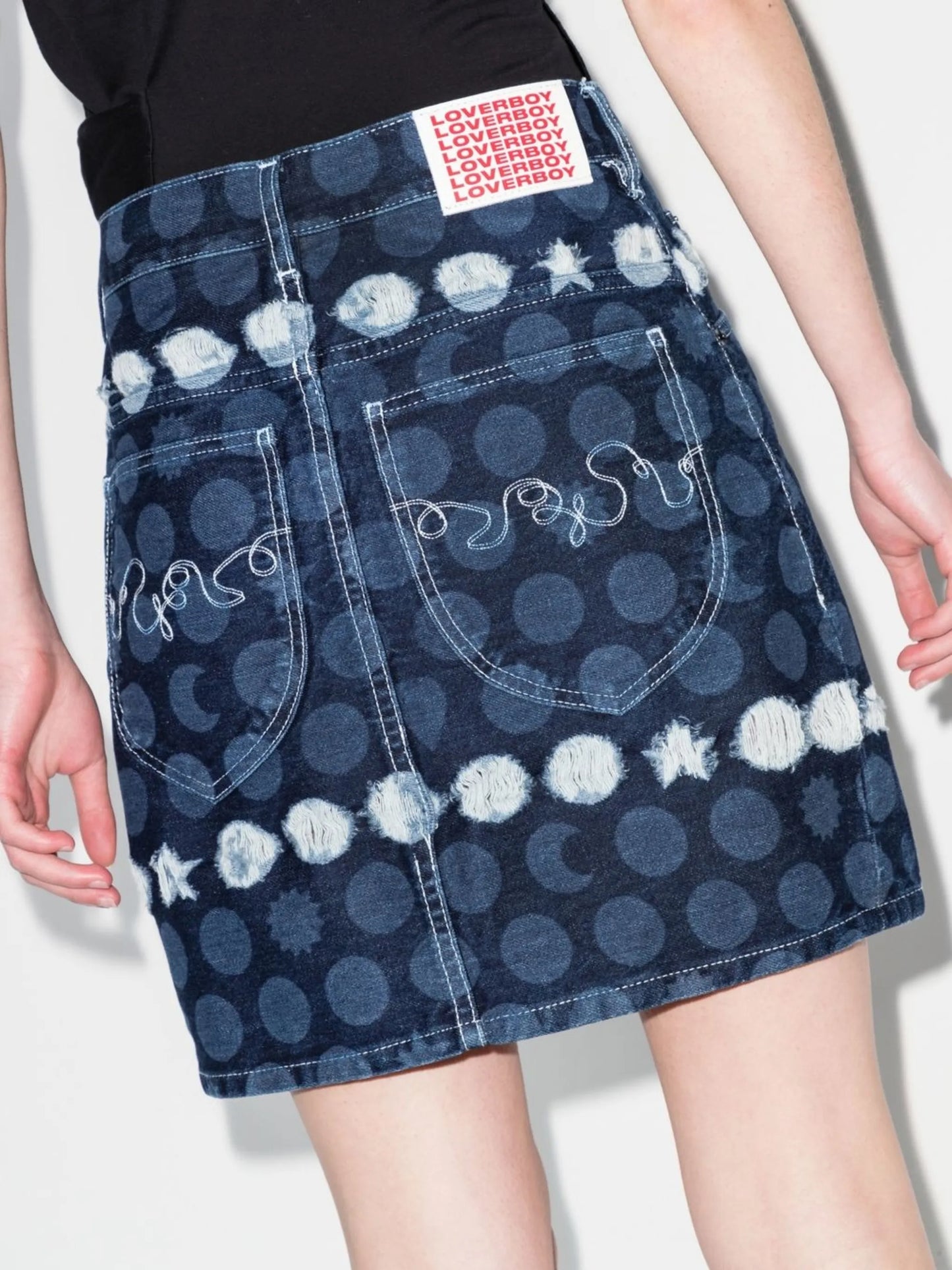 Runes graphic-print denim skirt