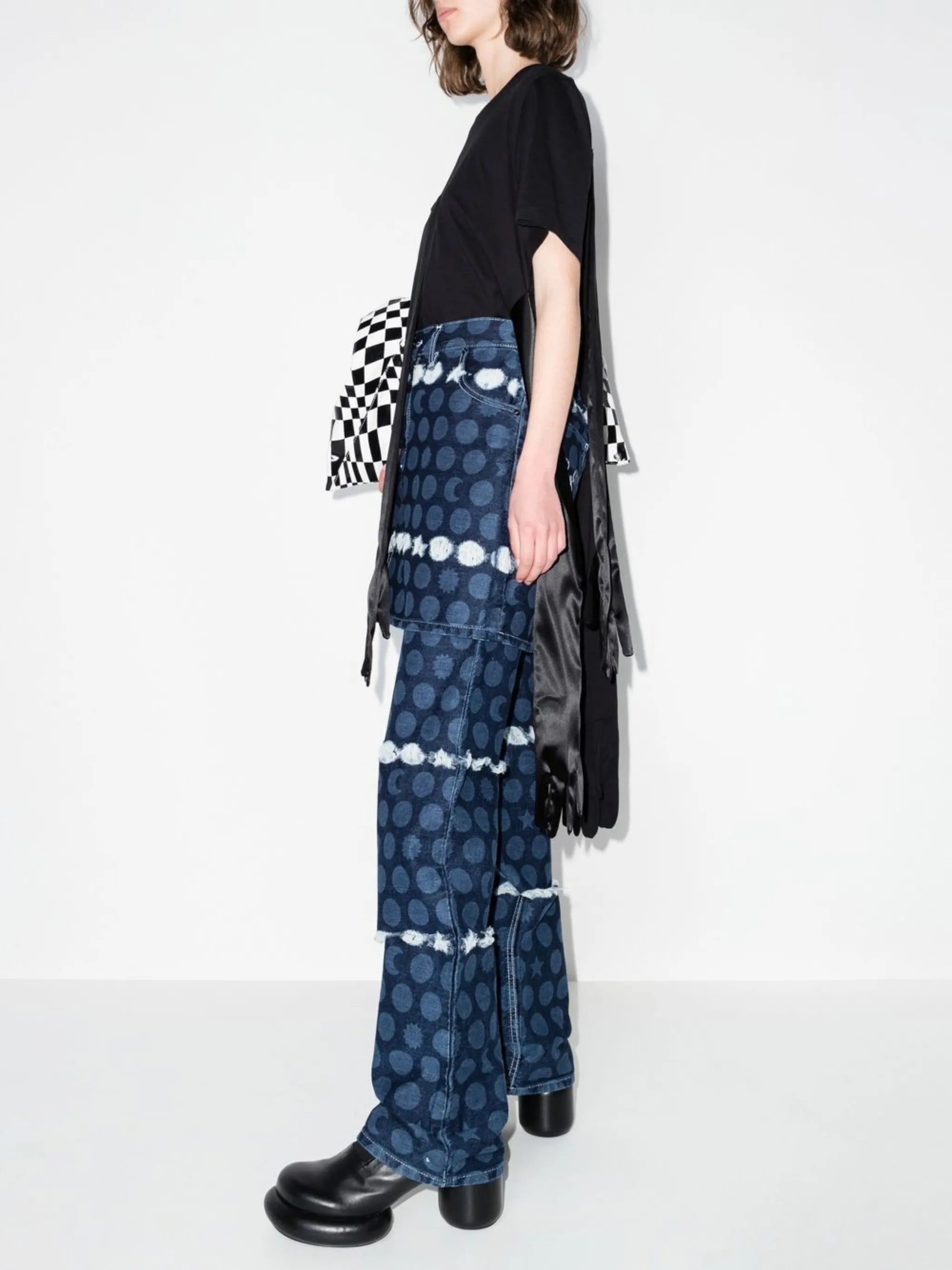 Runes graphic-print denim skirt