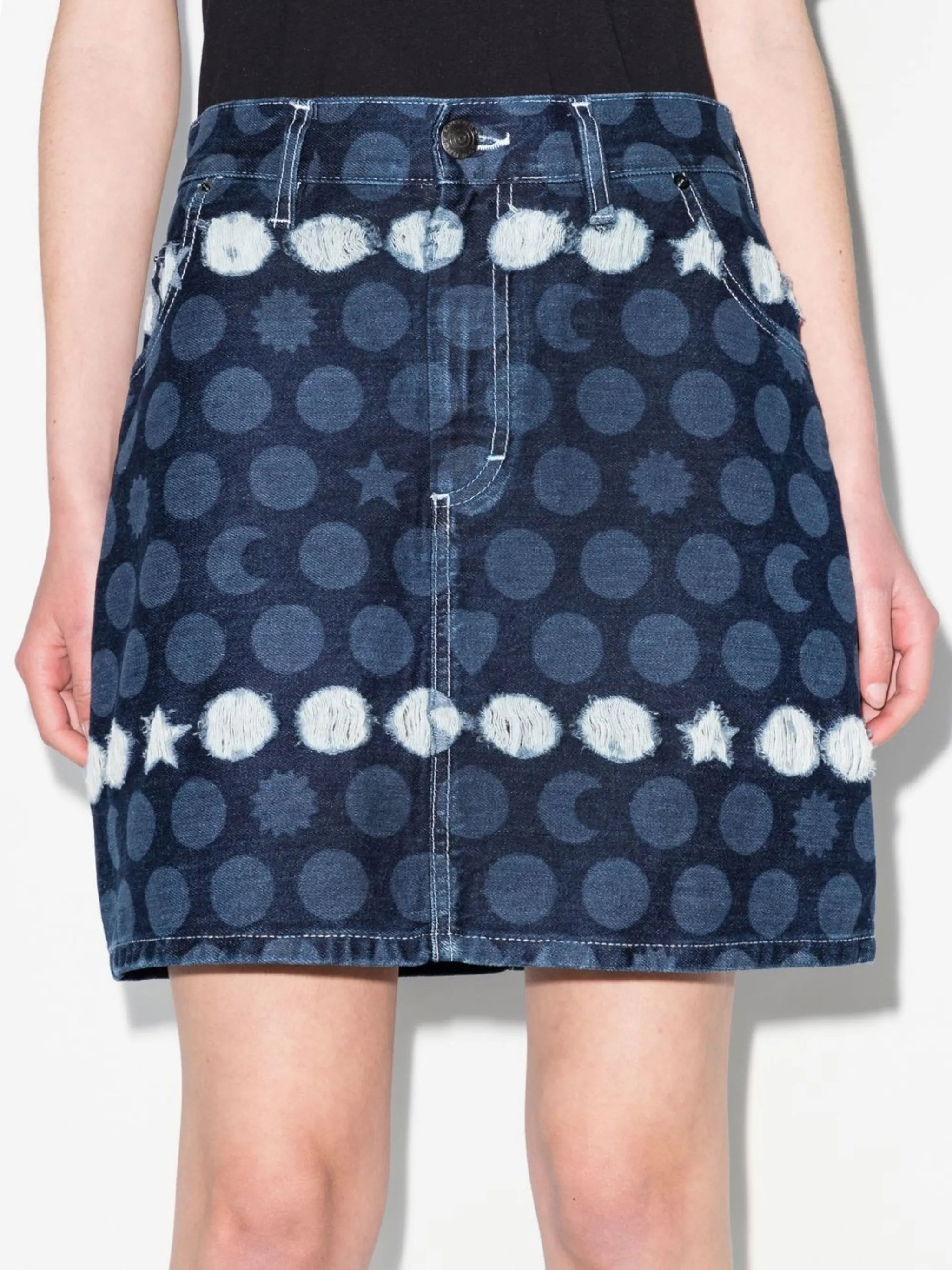 Runes graphic-print denim skirt