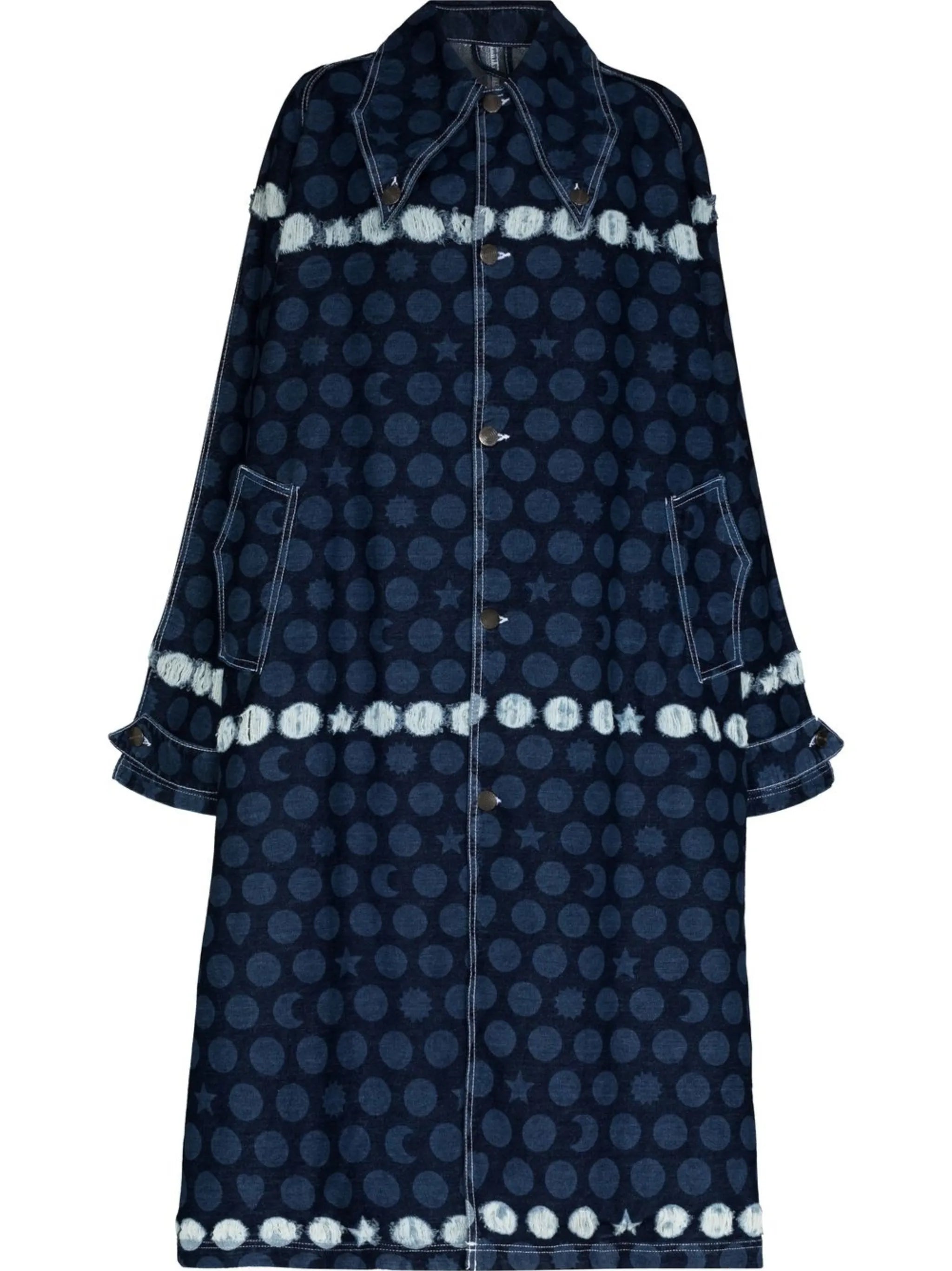Runes graphic-print oversized denim coat