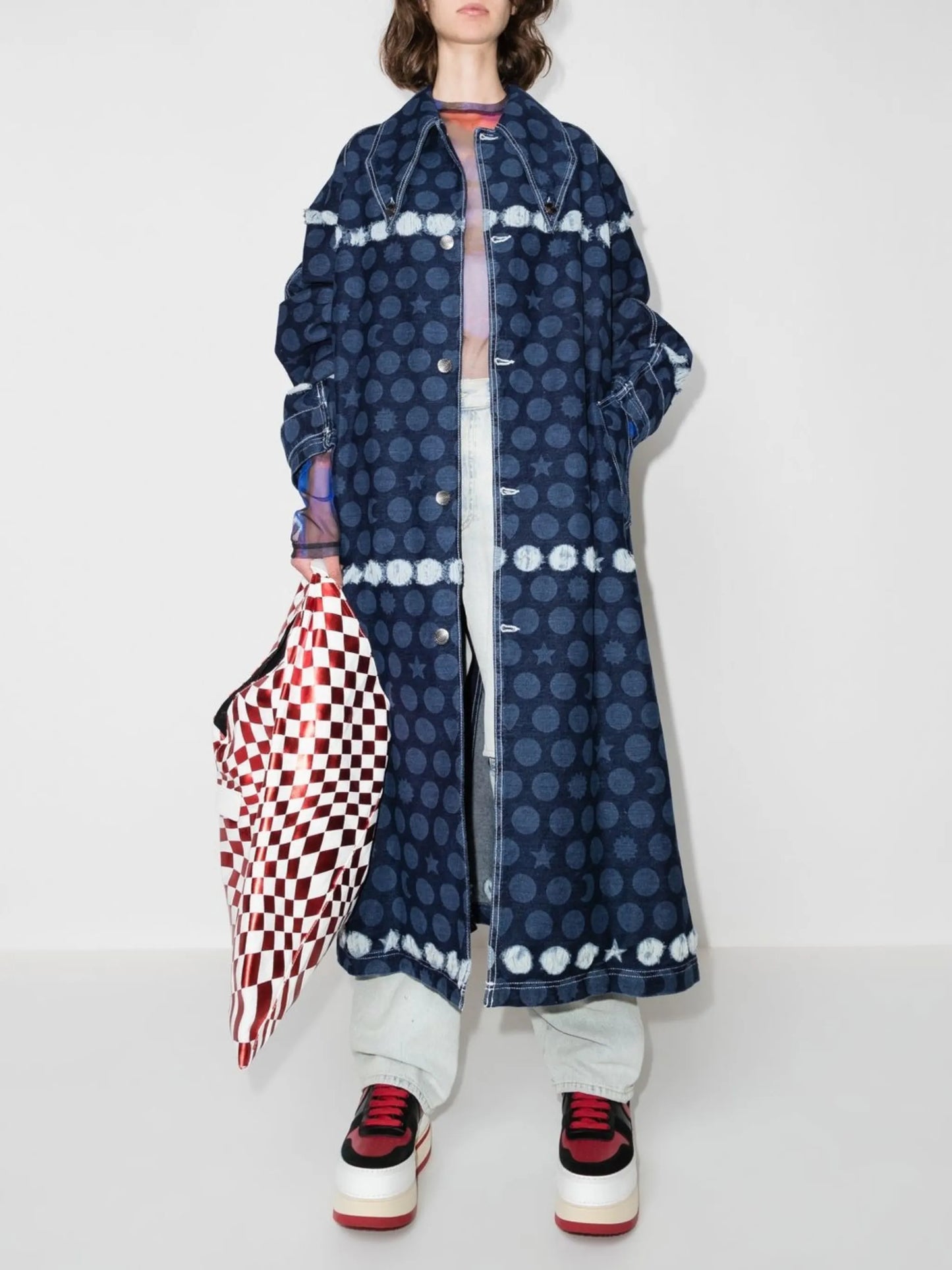 Runes graphic-print oversized denim coat