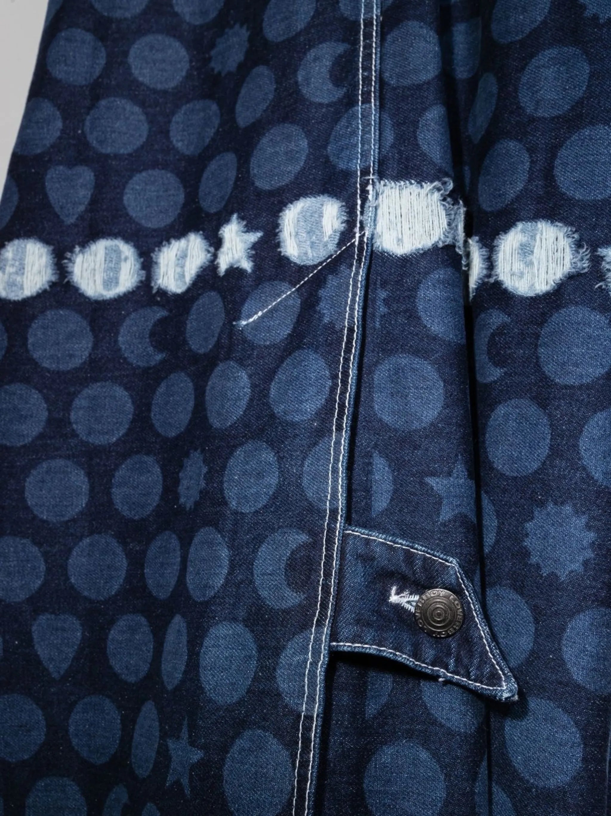 Runes graphic-print oversized denim coat