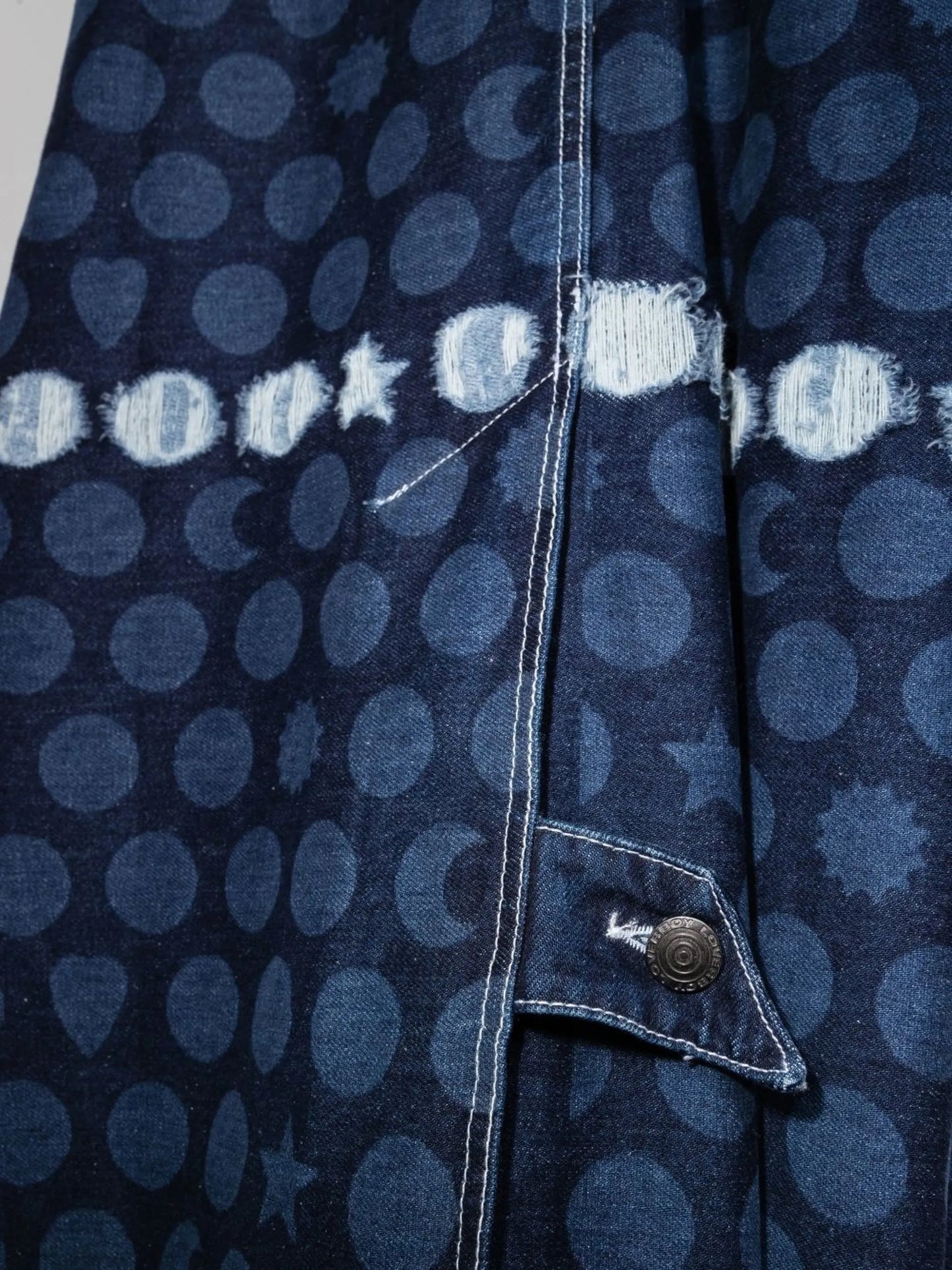 Runes graphic-print oversized denim coat