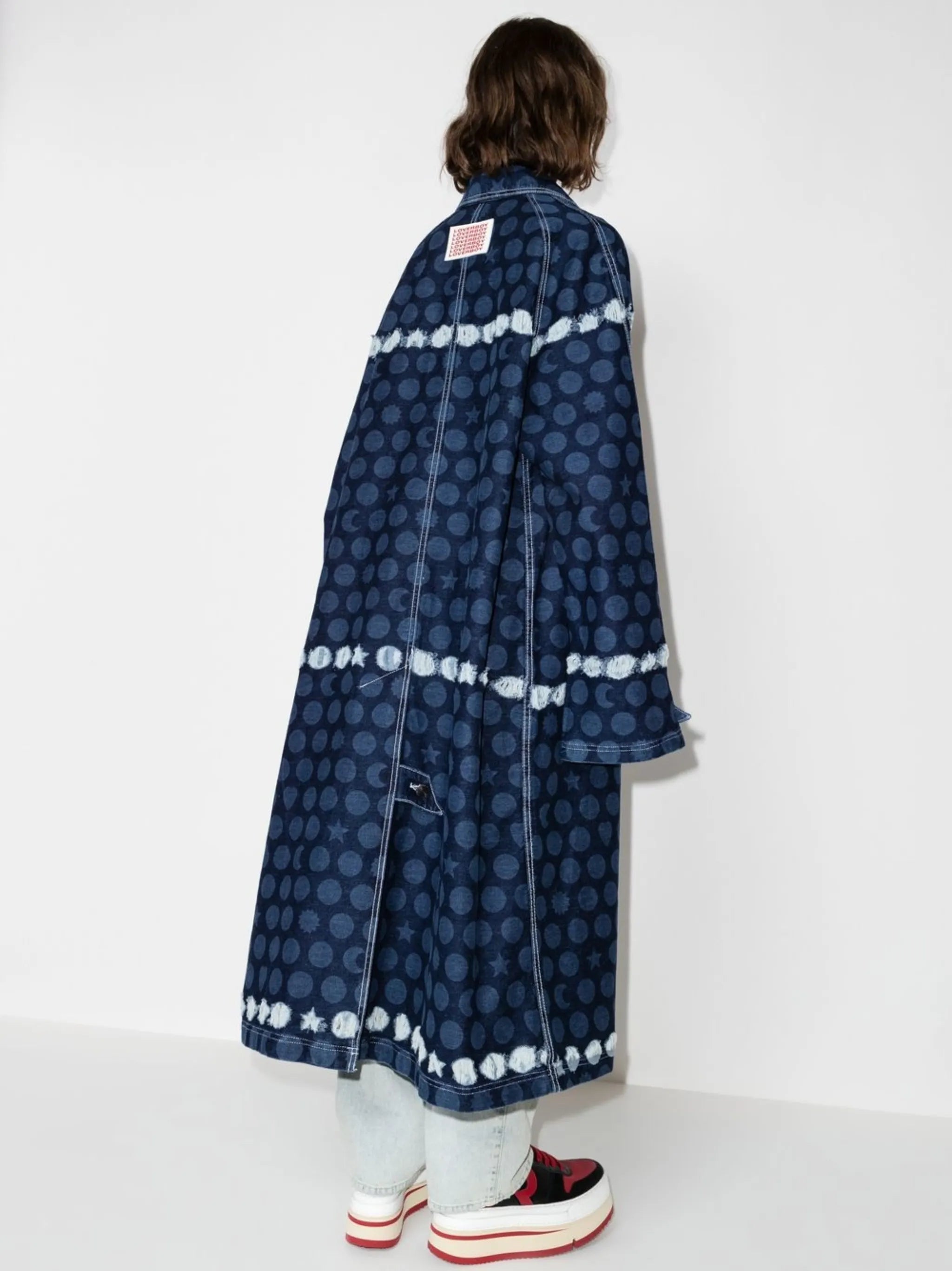 Runes graphic-print oversized denim coat