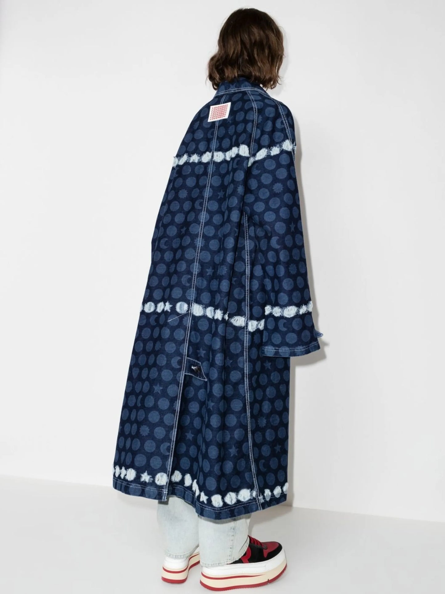 Runes graphic-print oversized denim coat