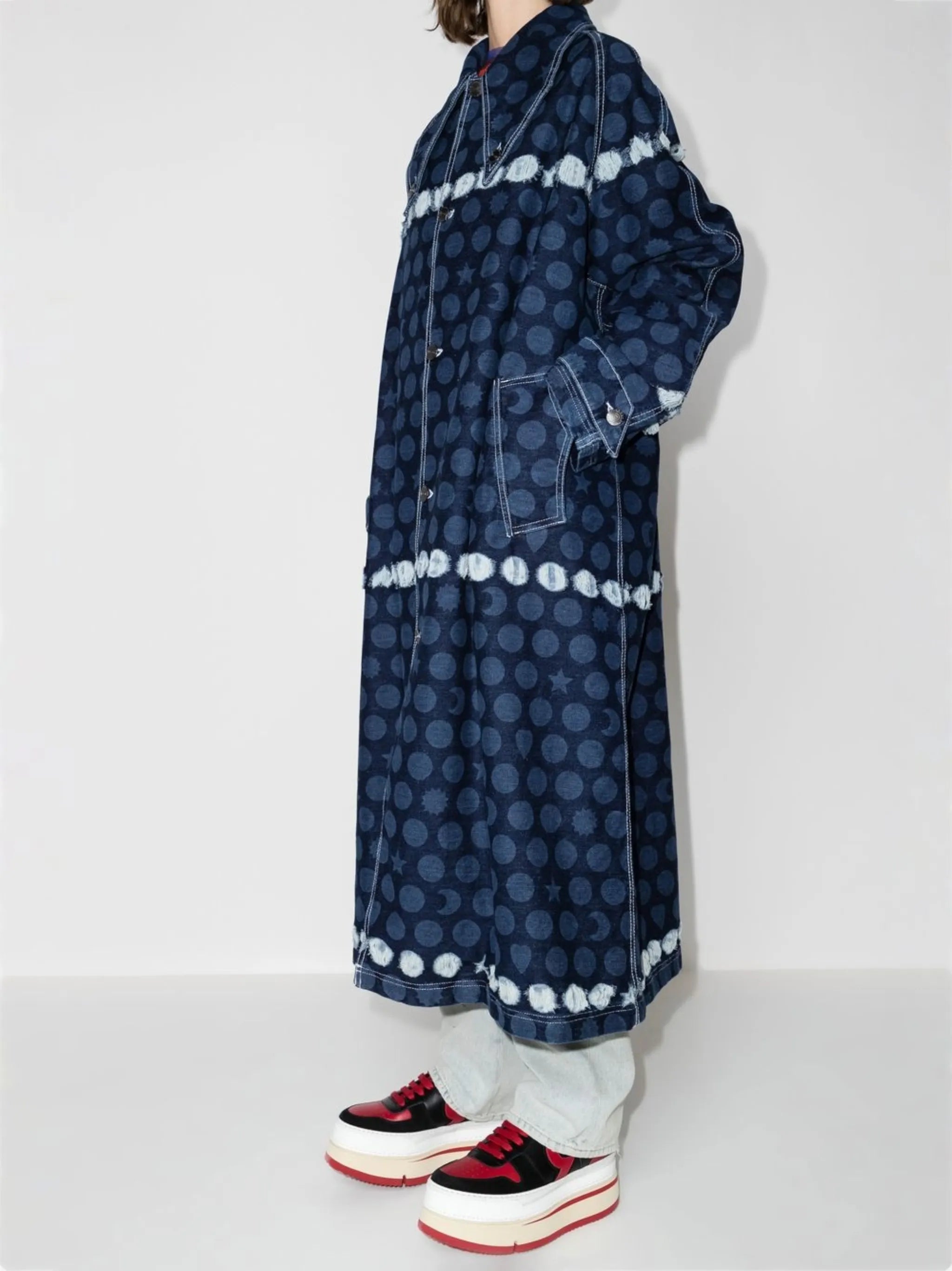 Runes graphic-print oversized denim coat