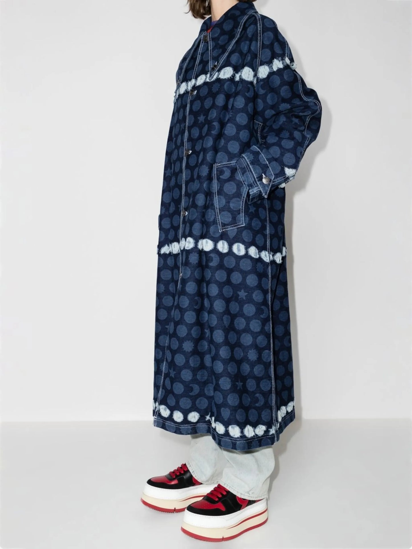 Runes graphic-print oversized denim coat