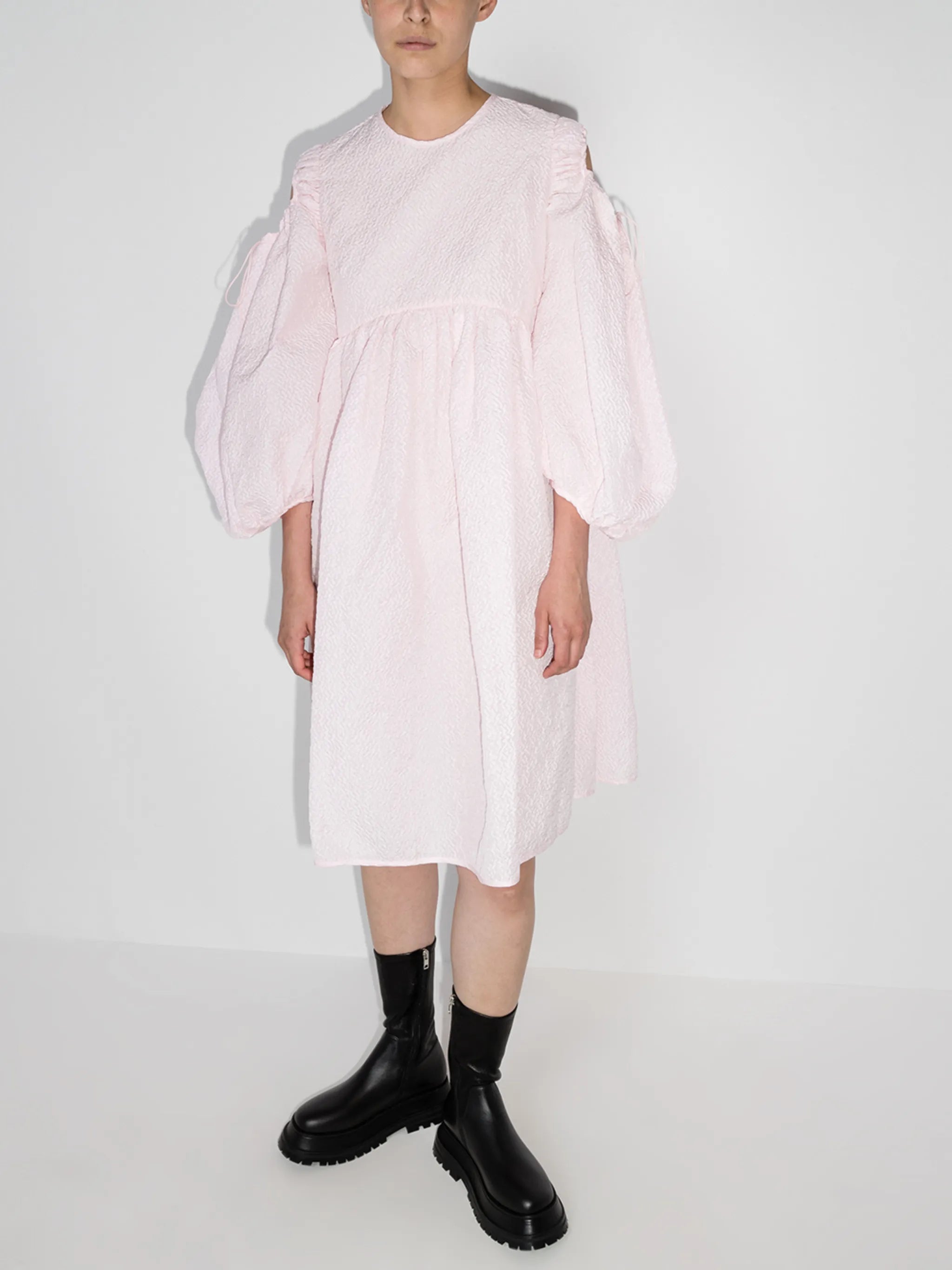 Janessa puff-sleeves midi dress