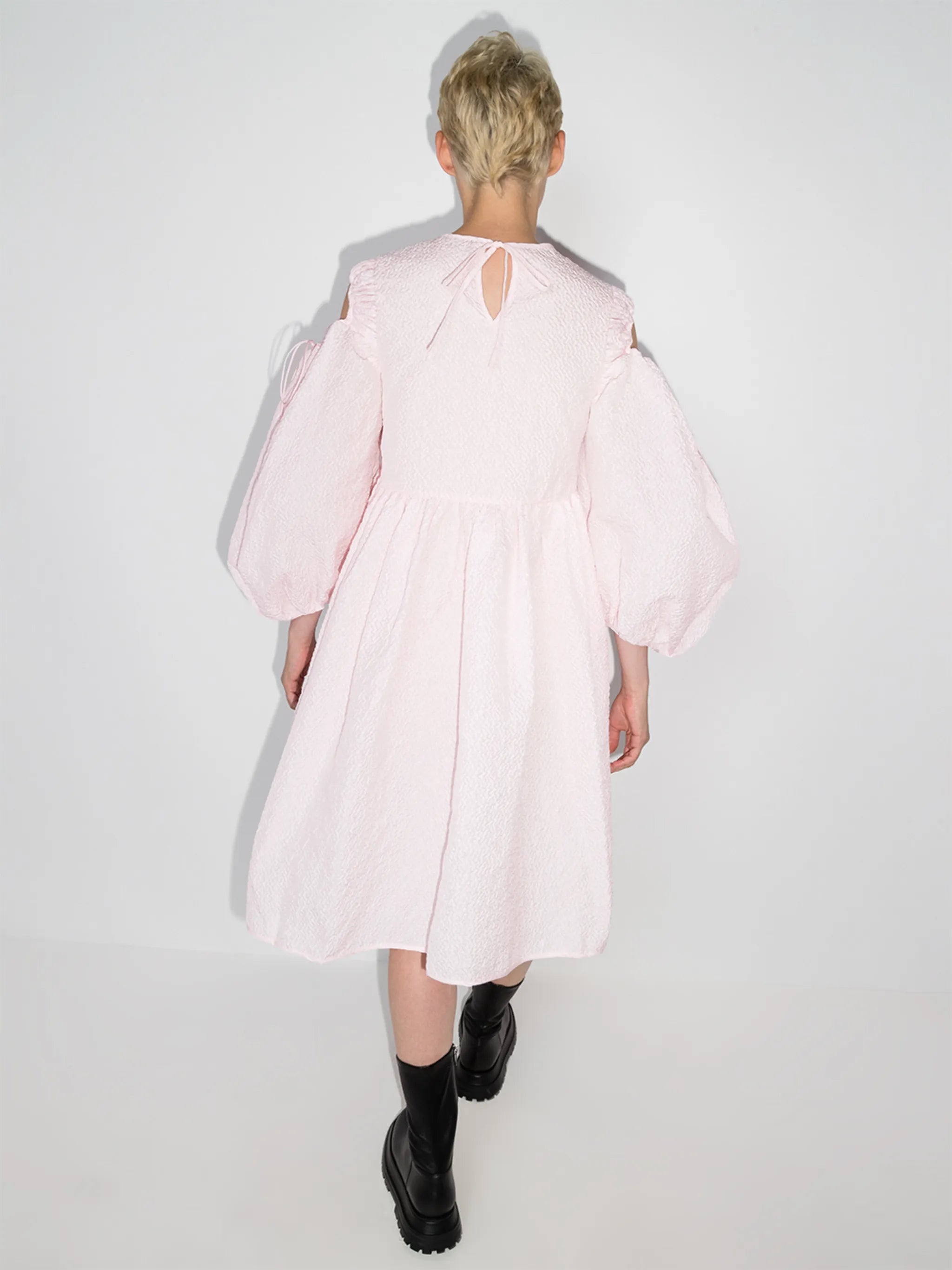 Janessa puff-sleeves midi dress