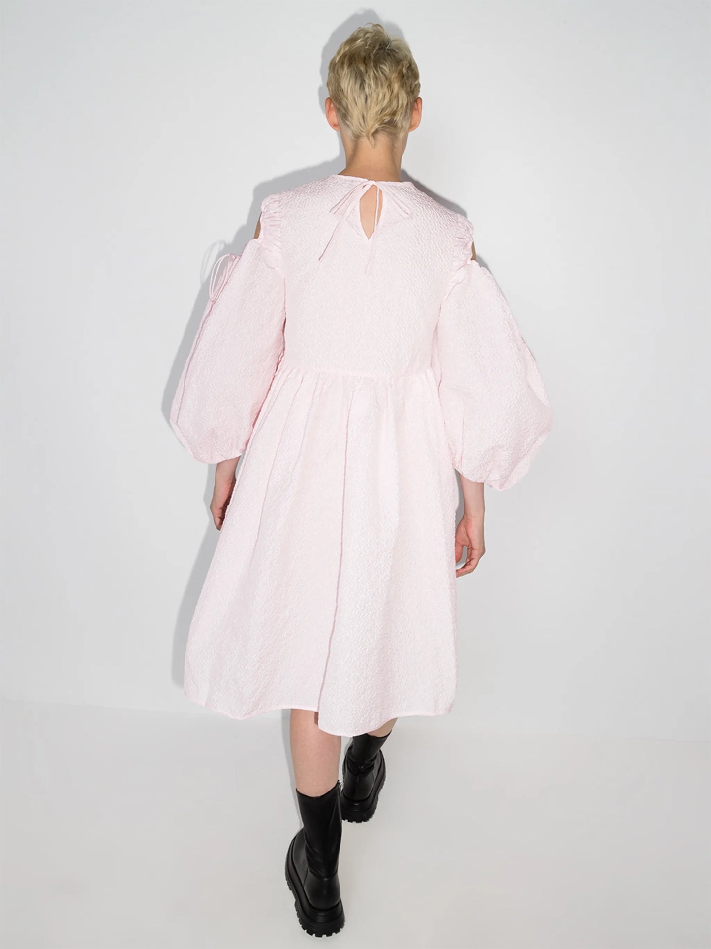 Janessa puff-sleeves midi dress