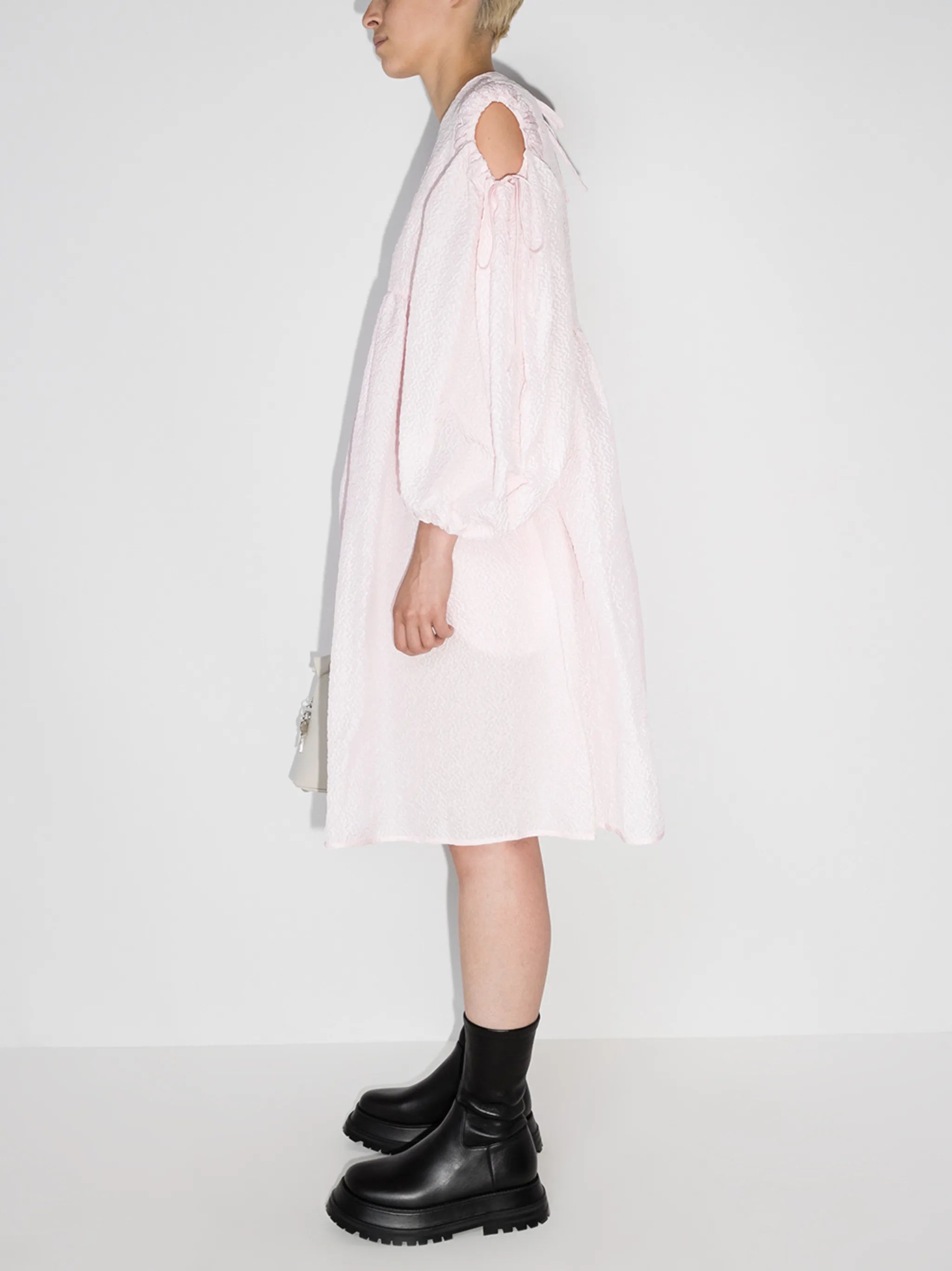 Janessa puff-sleeves midi dress