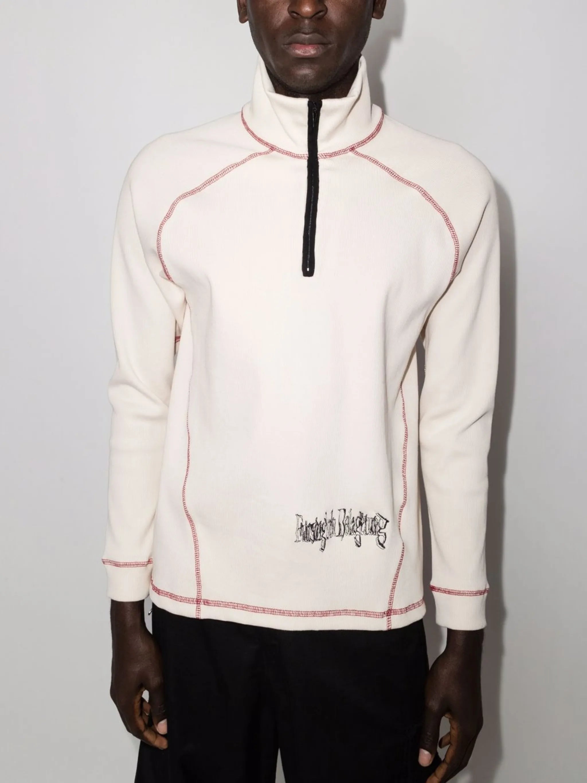 ribbed funnel-neck sweatshirt