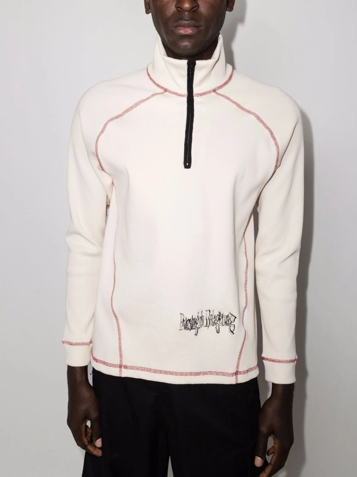 ribbed funnel-neck sweatshirt