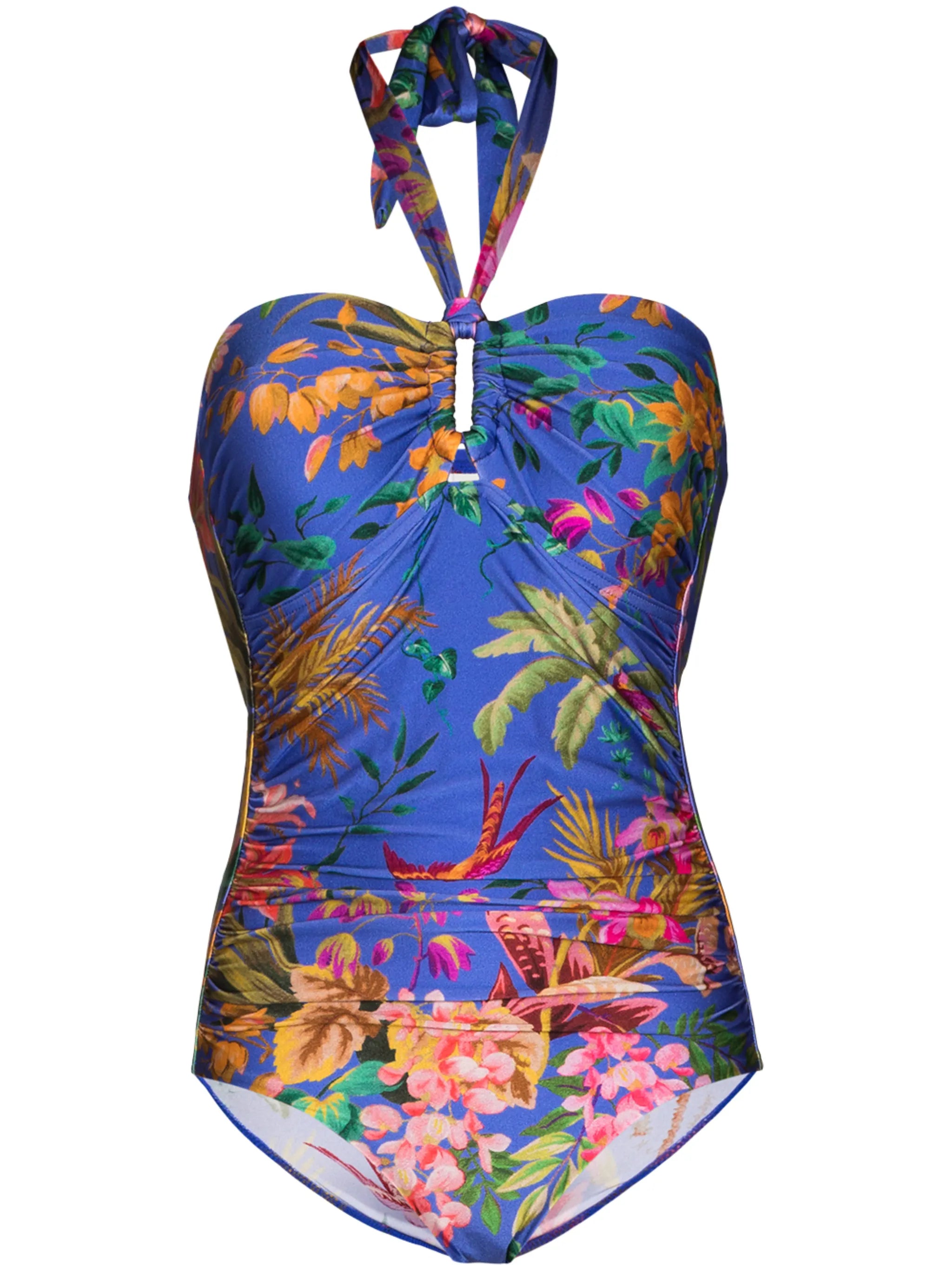 Tropicana-print halterneck swimsuit