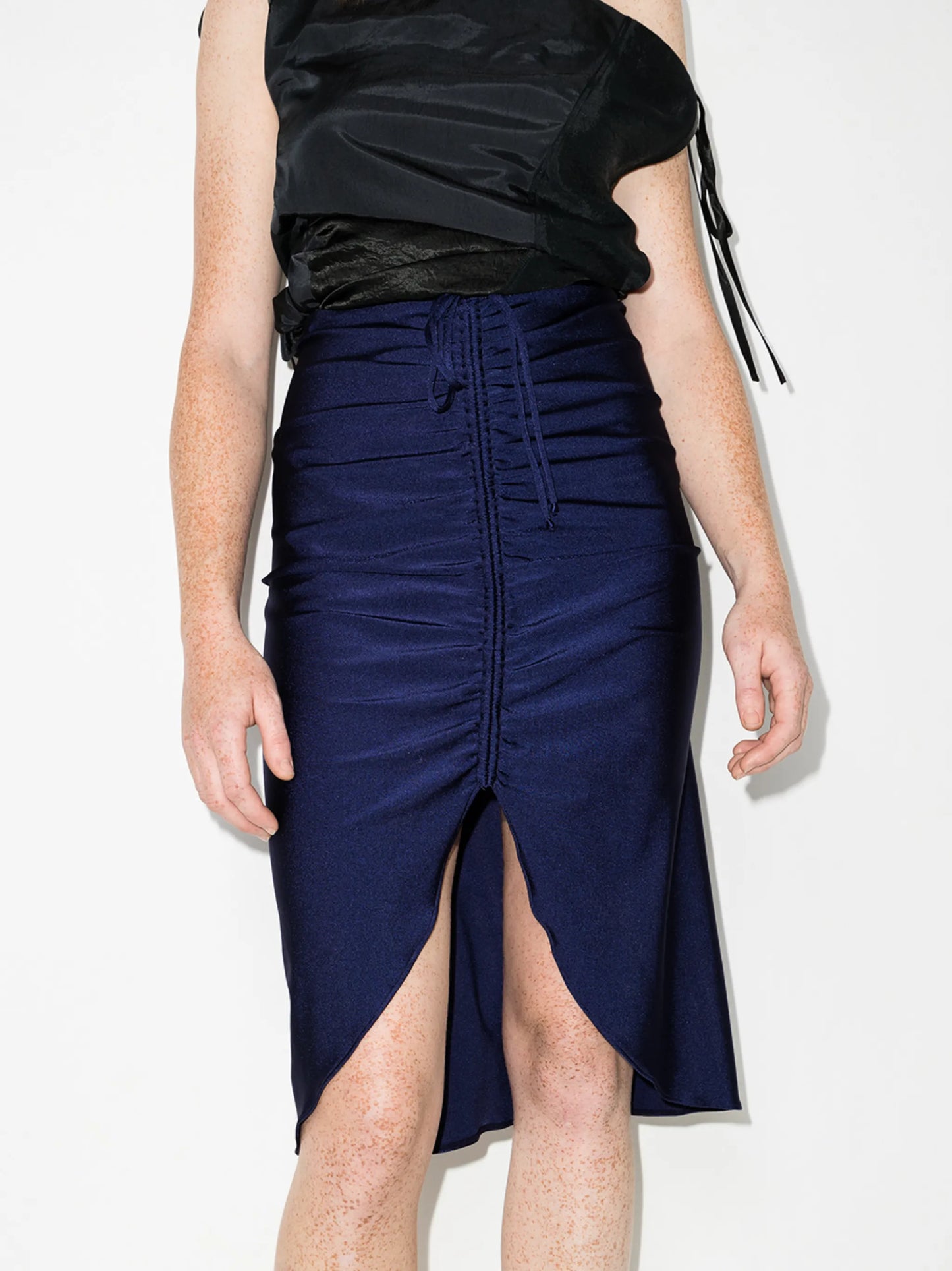 ruched high-waisted pencil skirt