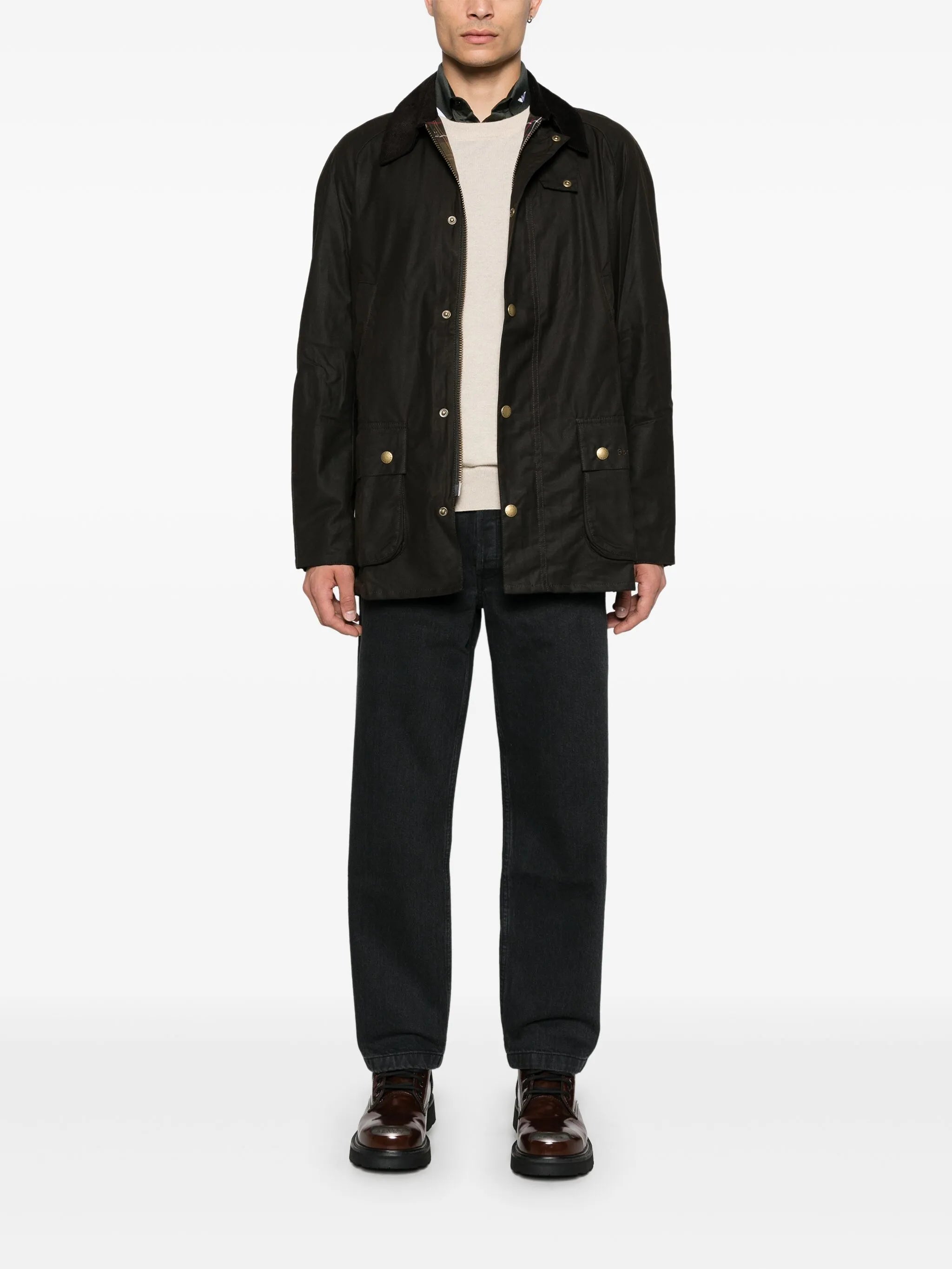 waxed-cotton corduroy-collar jacket