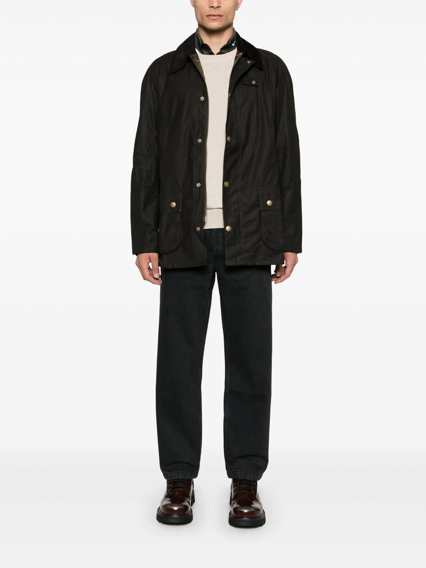 waxed-cotton corduroy-collar jacket