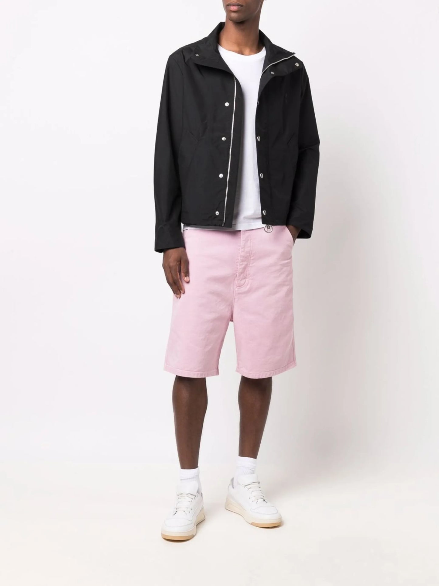 knee-length denim shorts