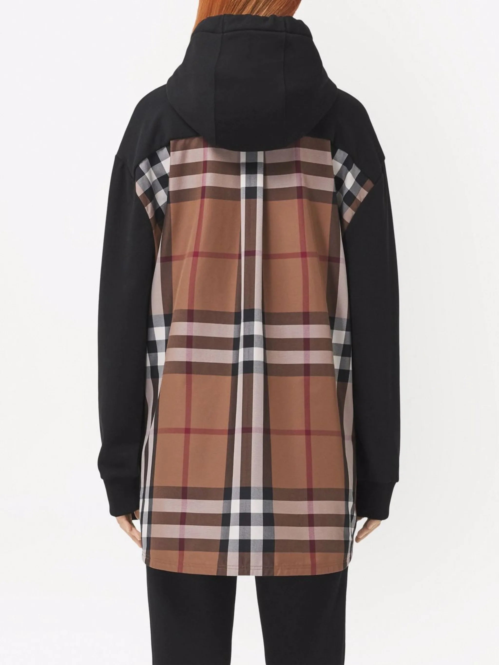 check-print panelled hoodie