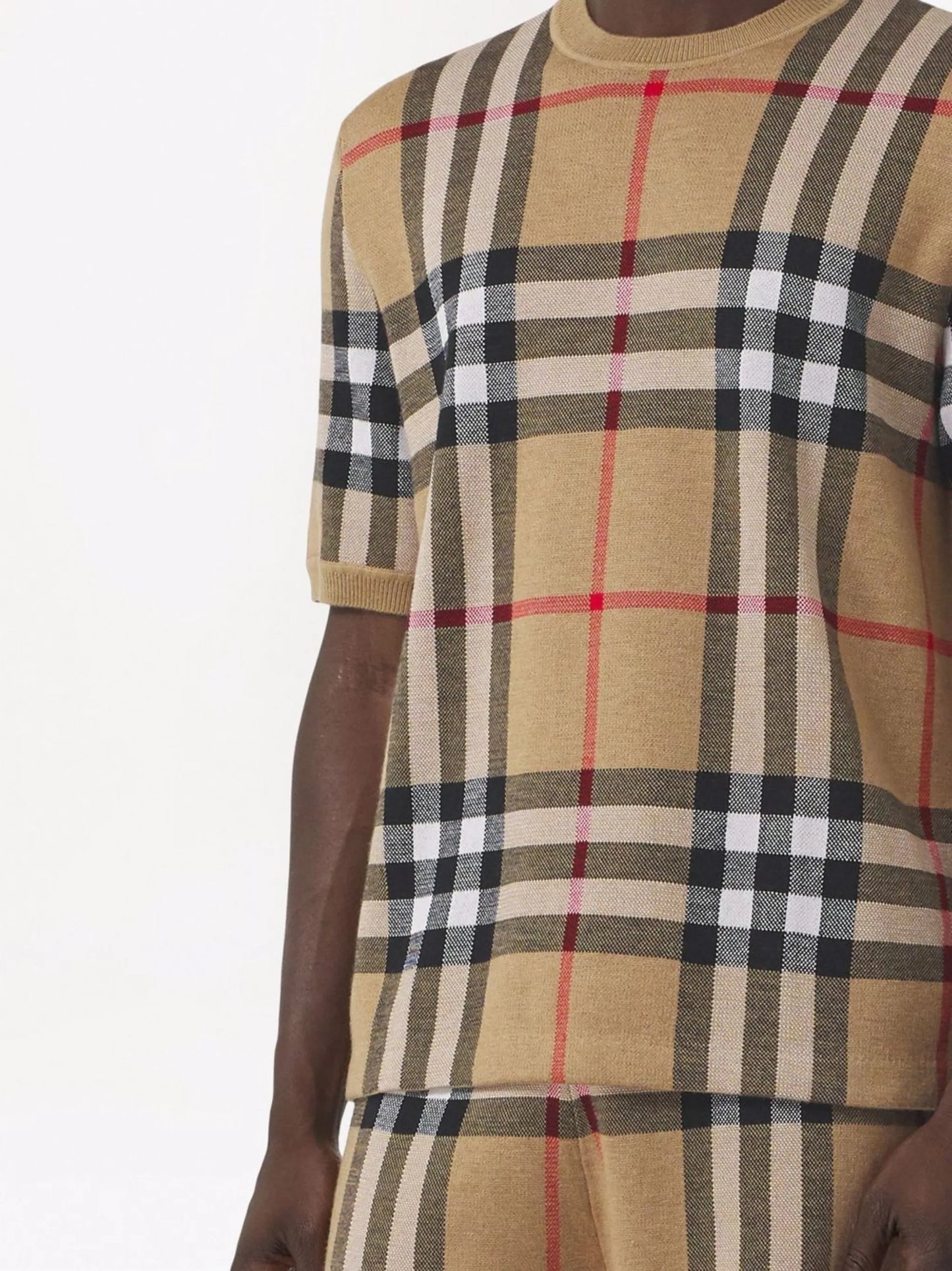 check-print silk-wool T-shirt