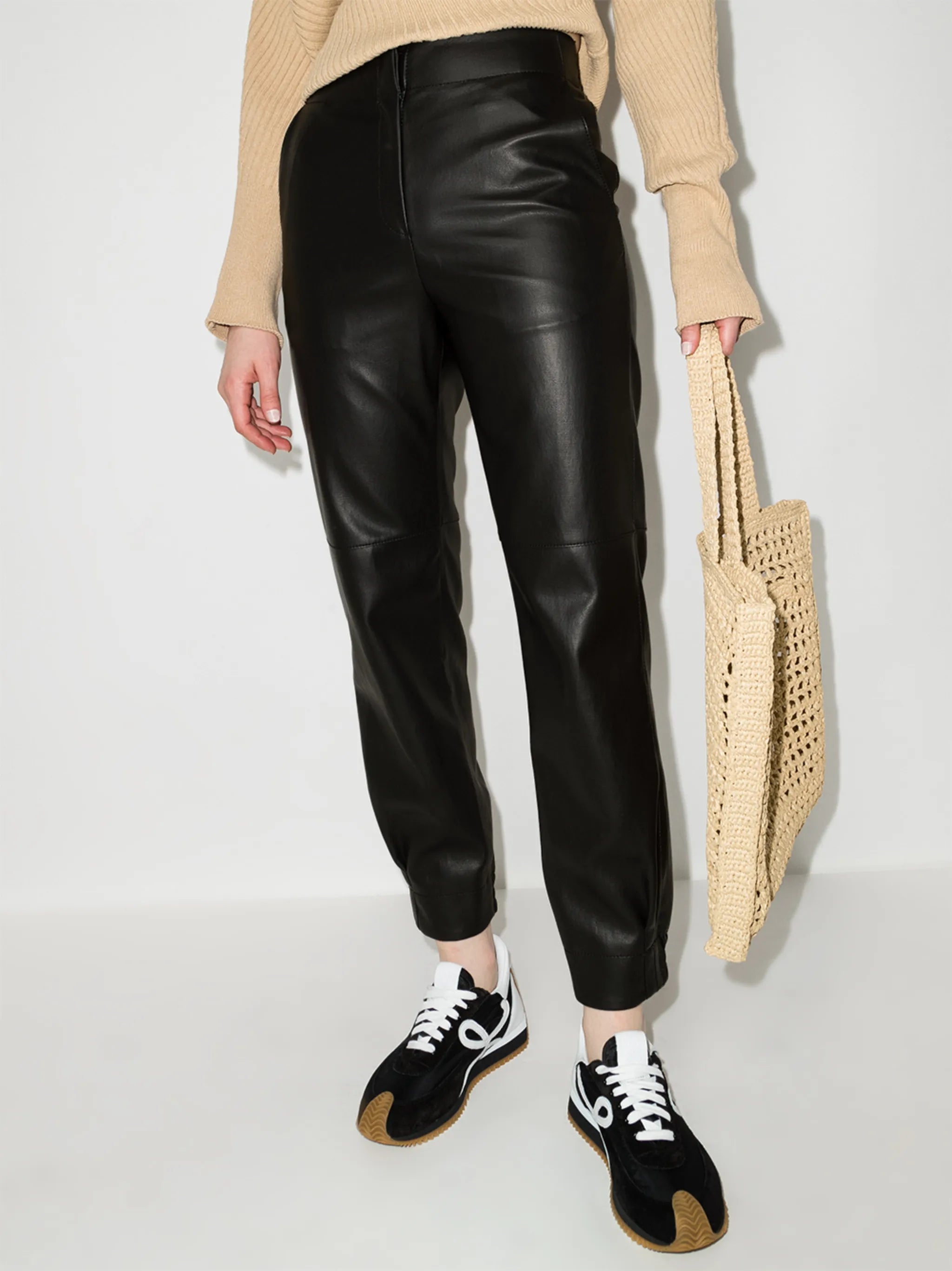 faux leather track pants