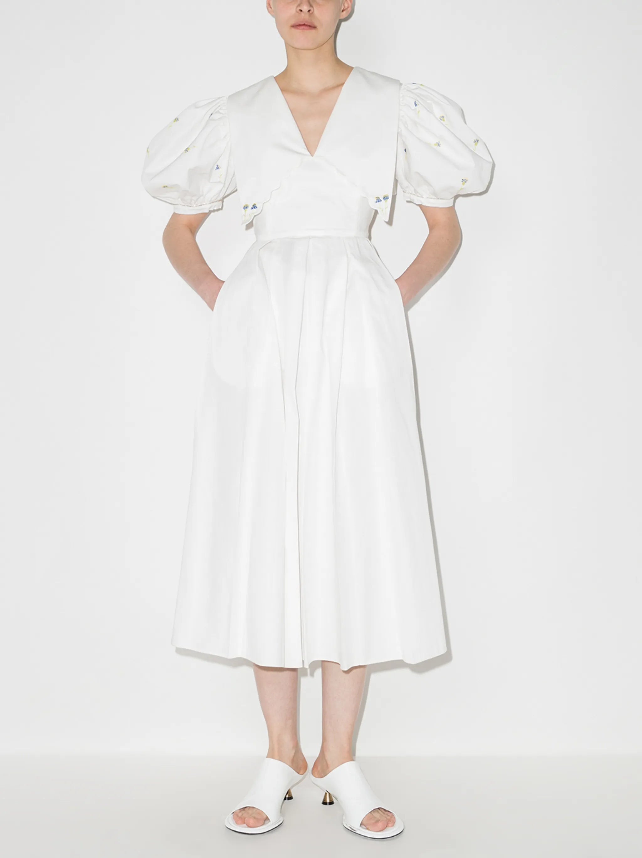 embroidered puff-sleeve dress
