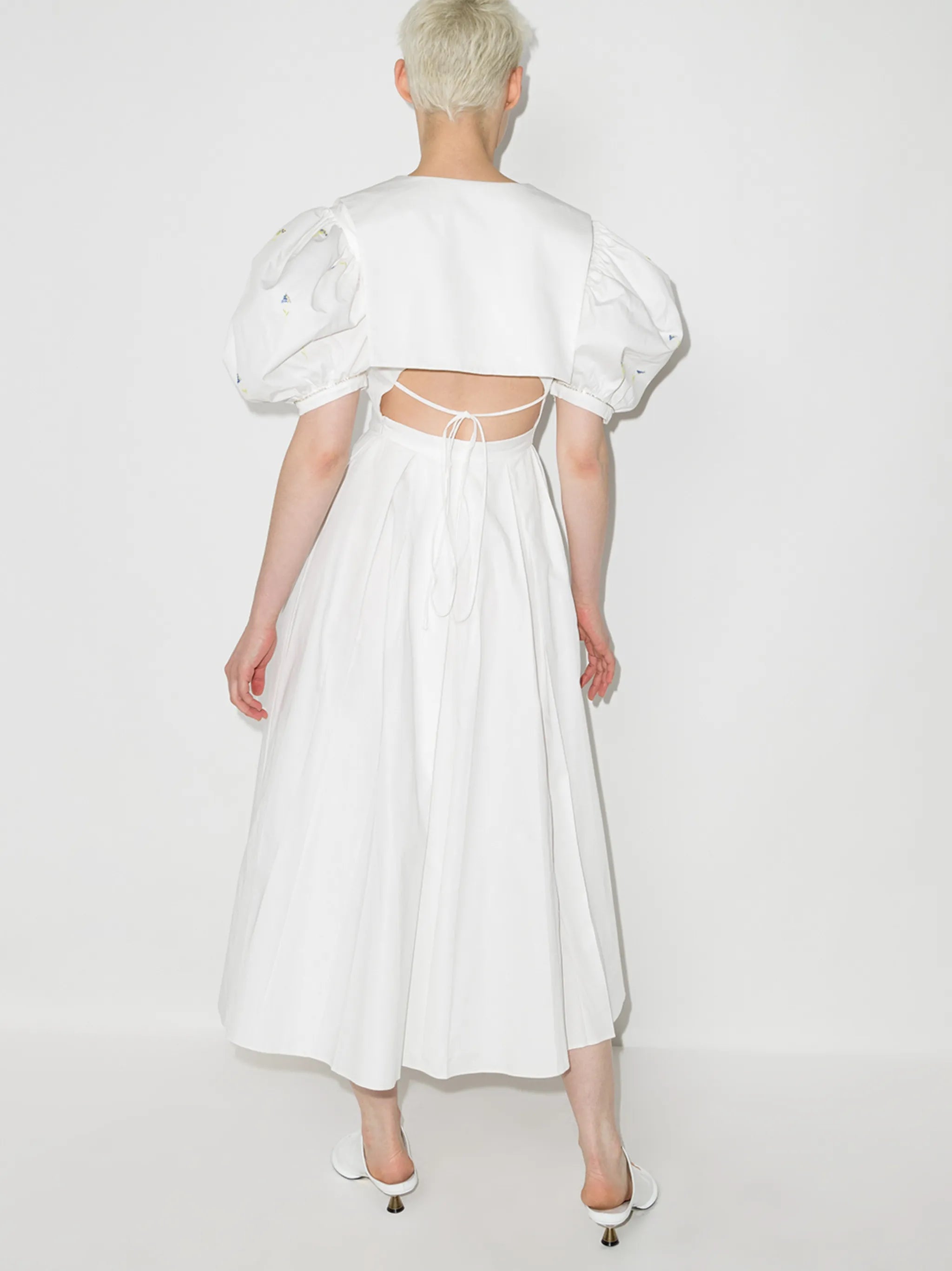 embroidered puff-sleeve dress