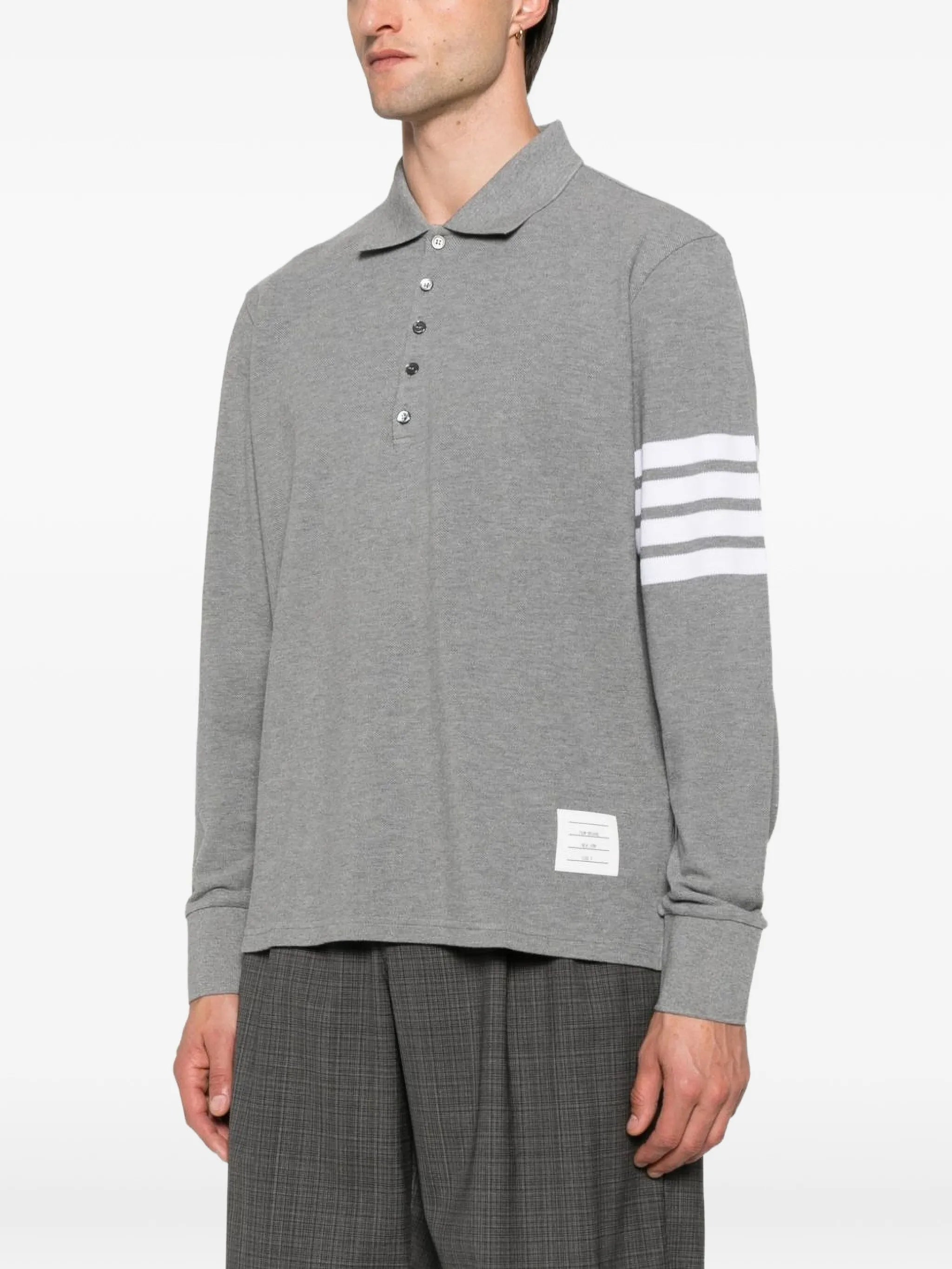 cotton pique 4-Bar long sleeve polo