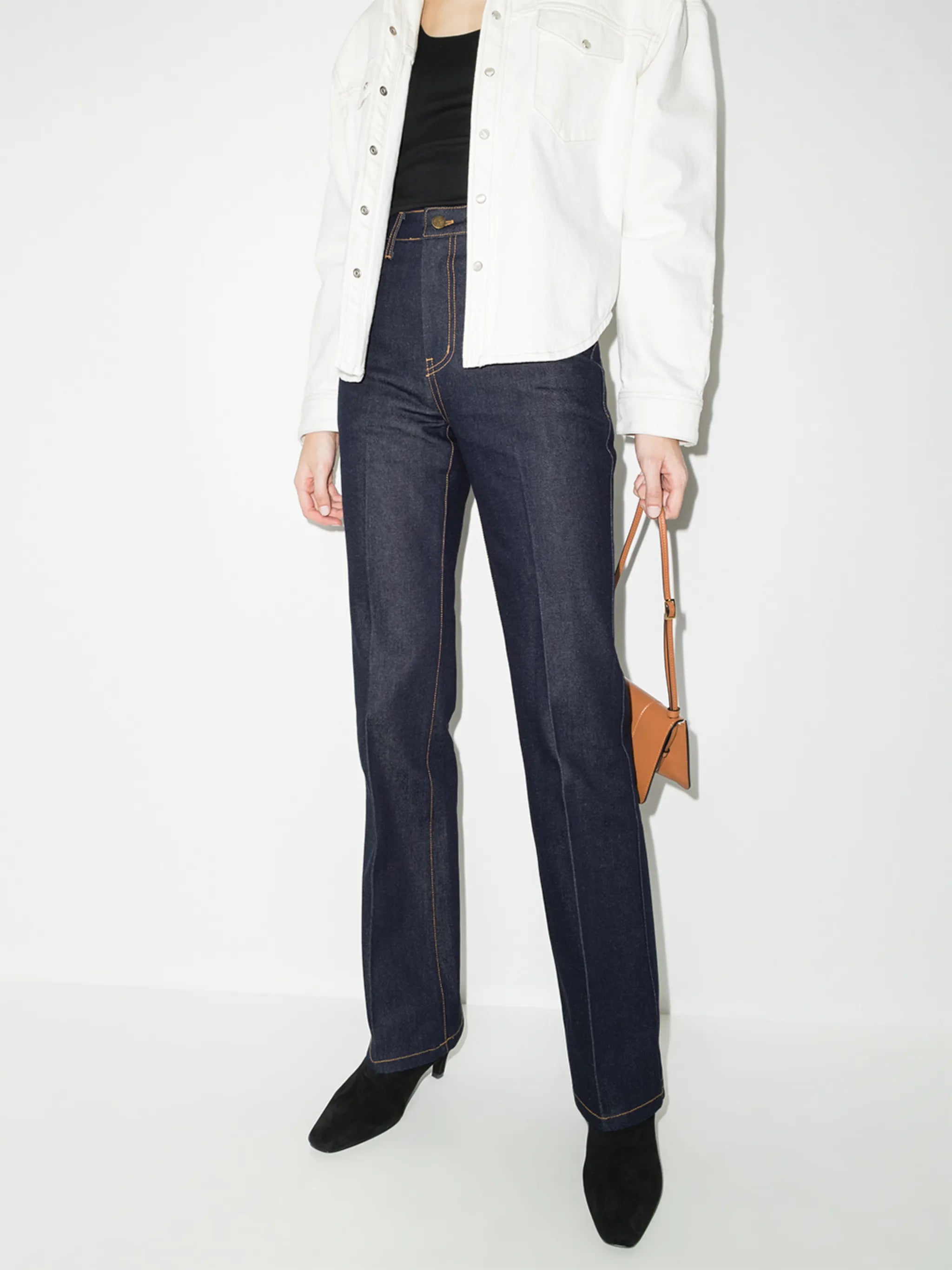 high-waisted flared jeans