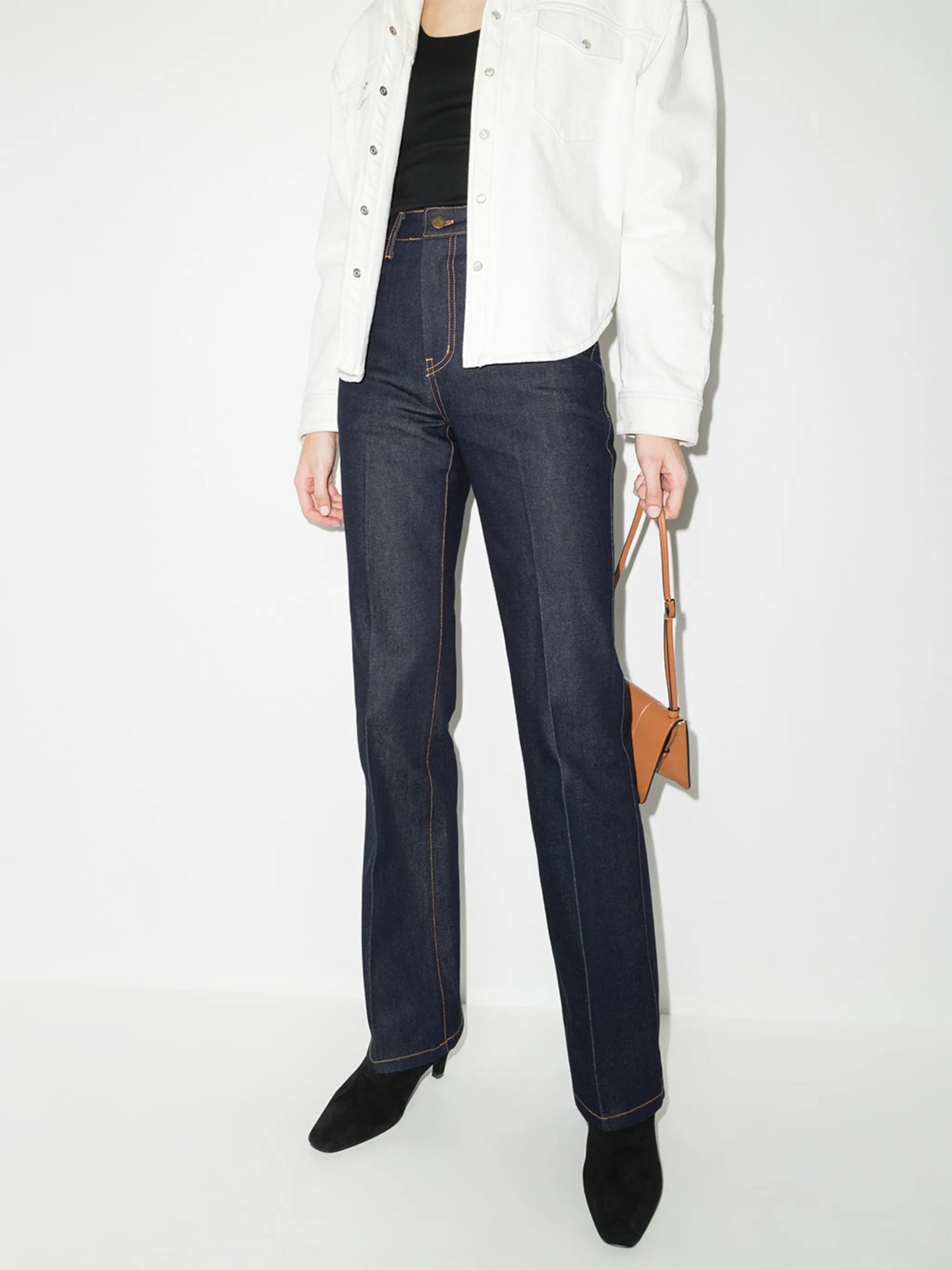 high-waisted flared jeans