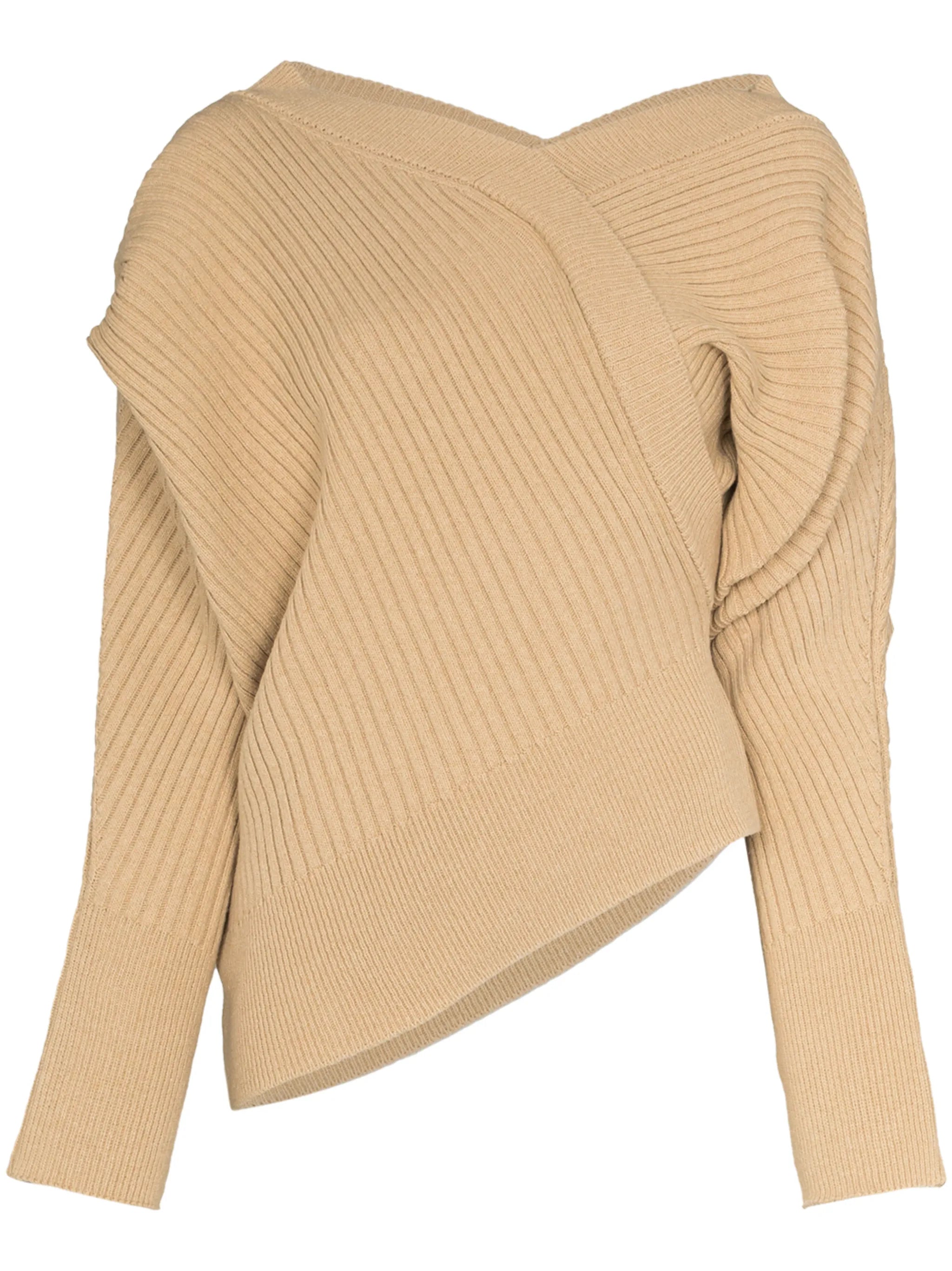 off-shoulder fine-ribbed jumper