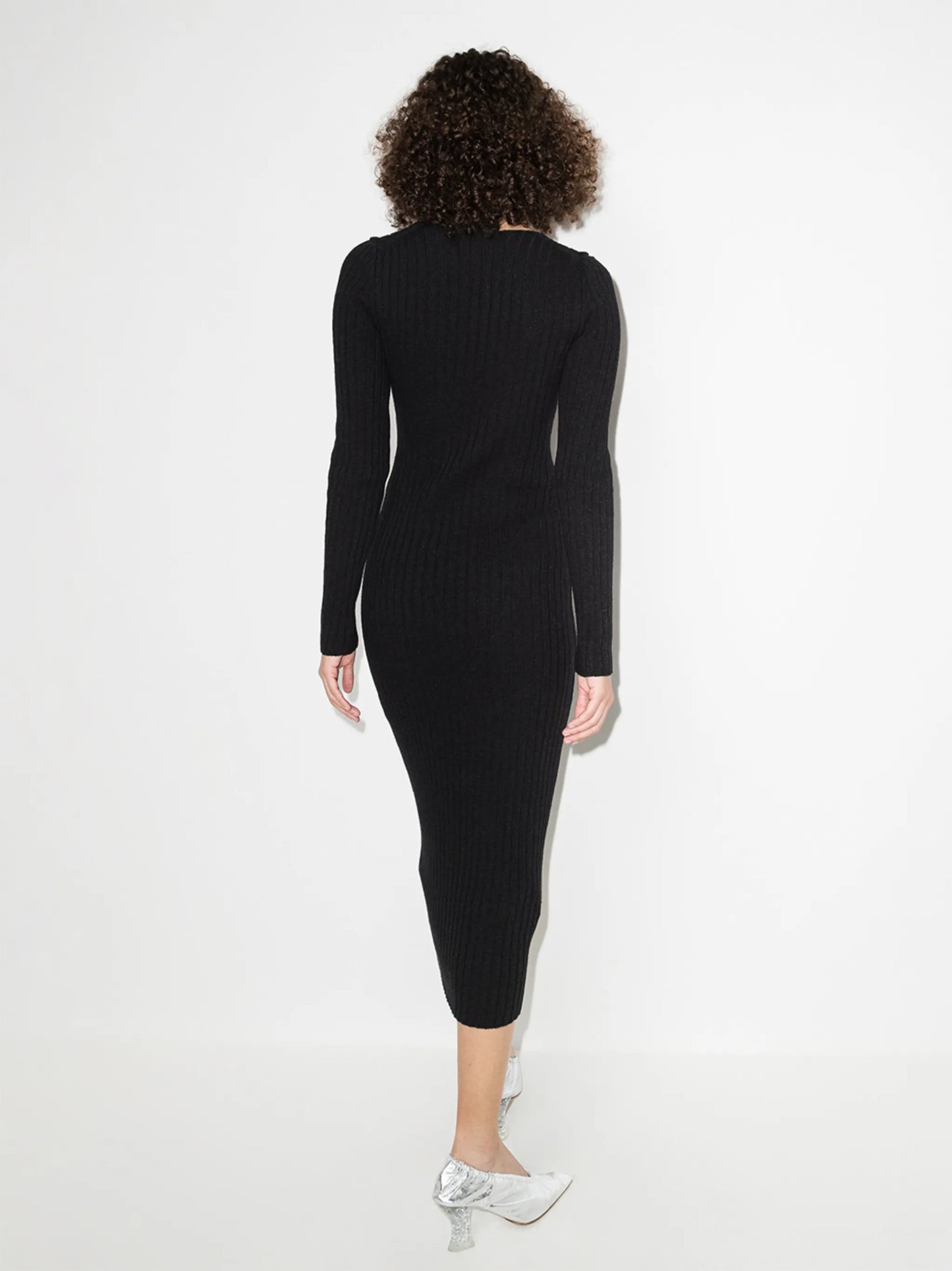 ribbed V-neck midi dress