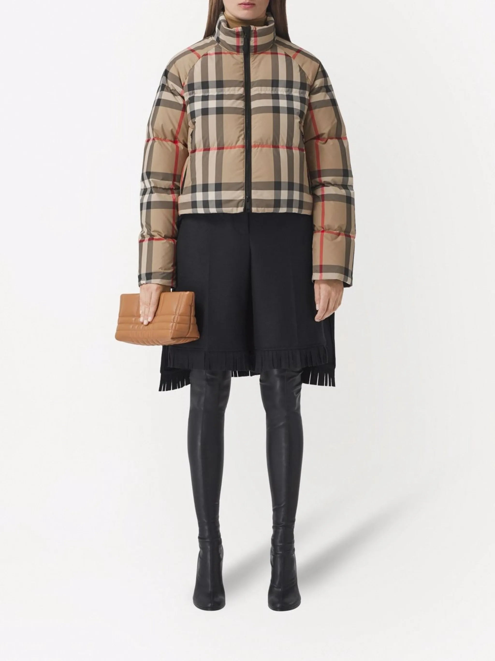 checked cropped puffer jacket