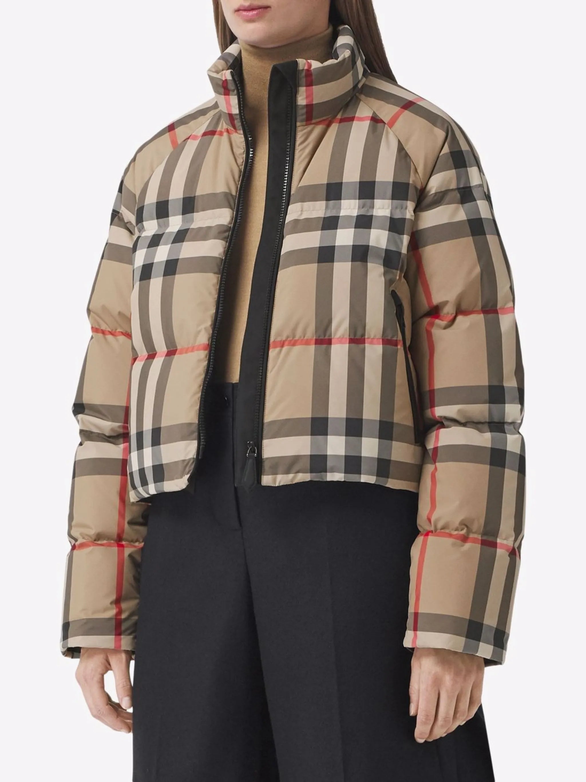 checked cropped puffer jacket