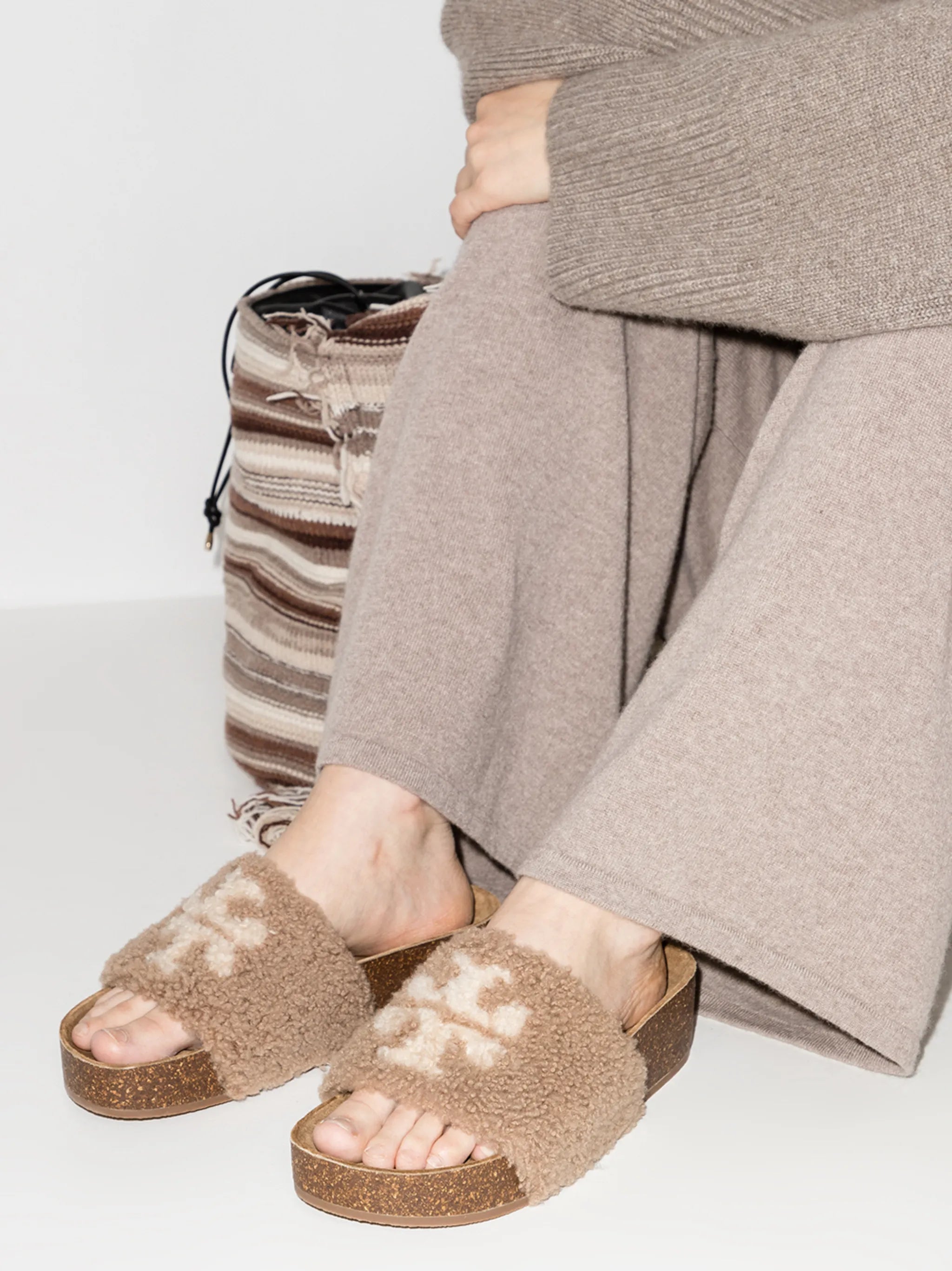 Double T shearling sandals