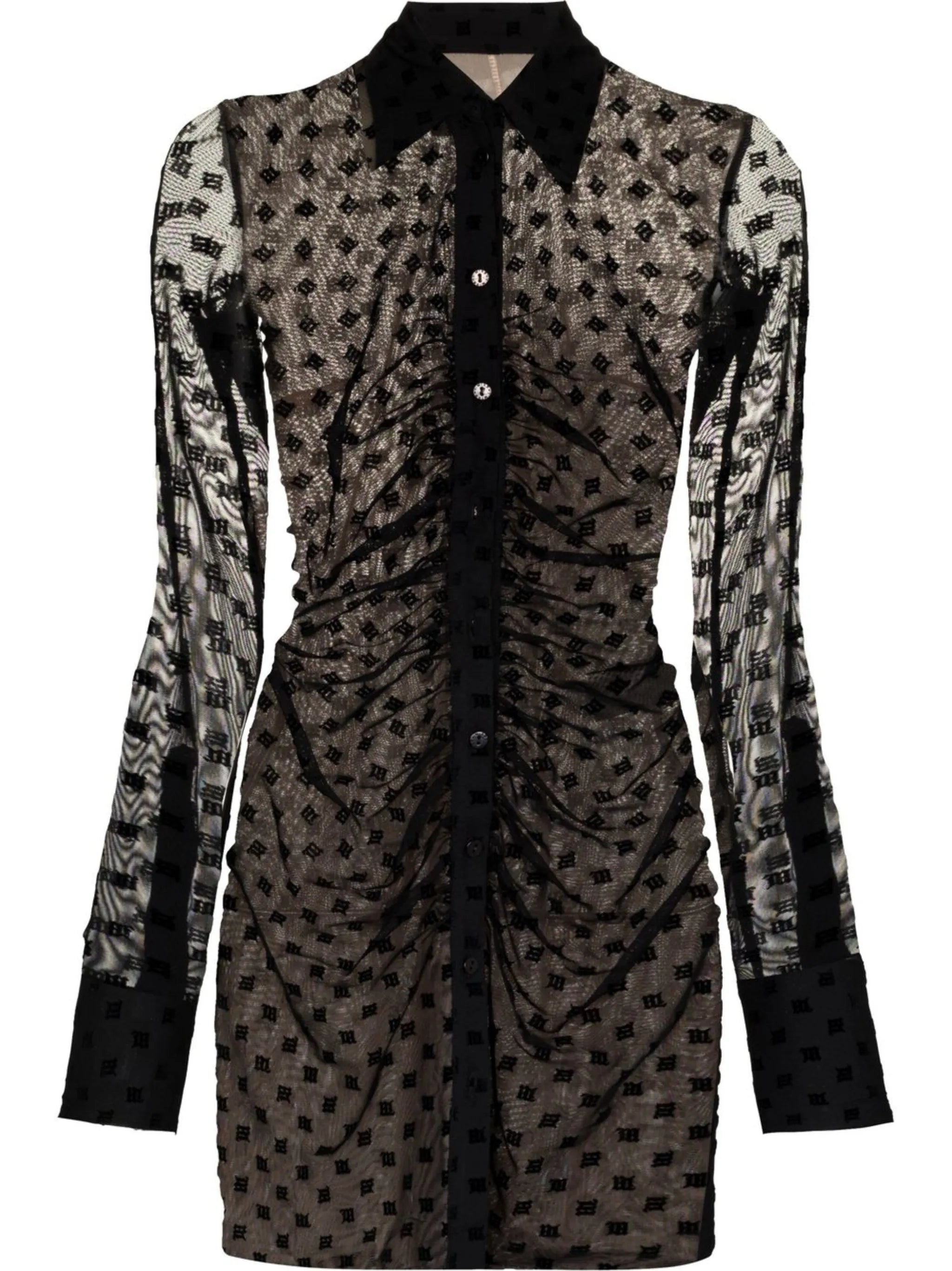 monogram ruched mini shirt dress