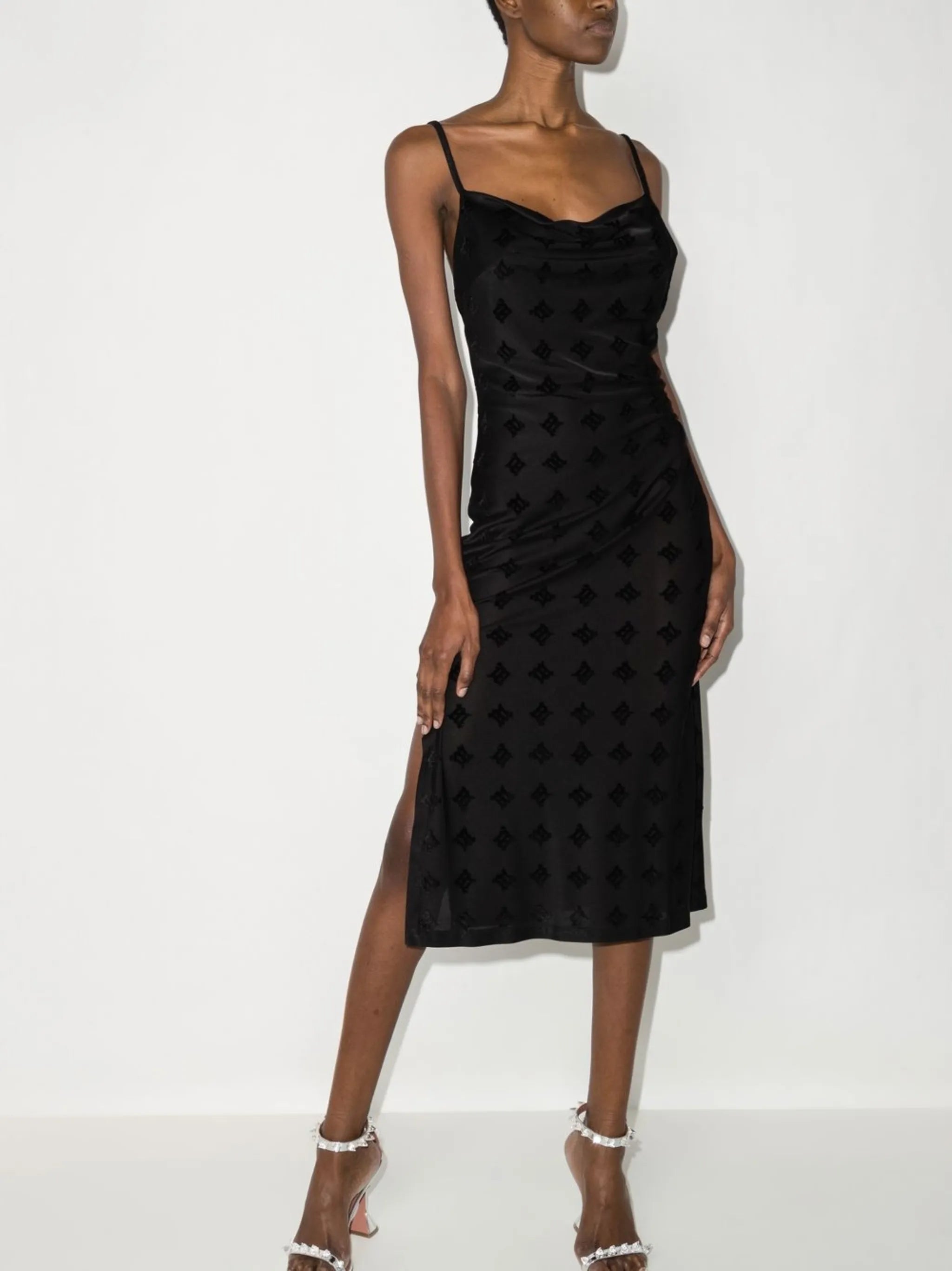 velour monogram midi slip dress
