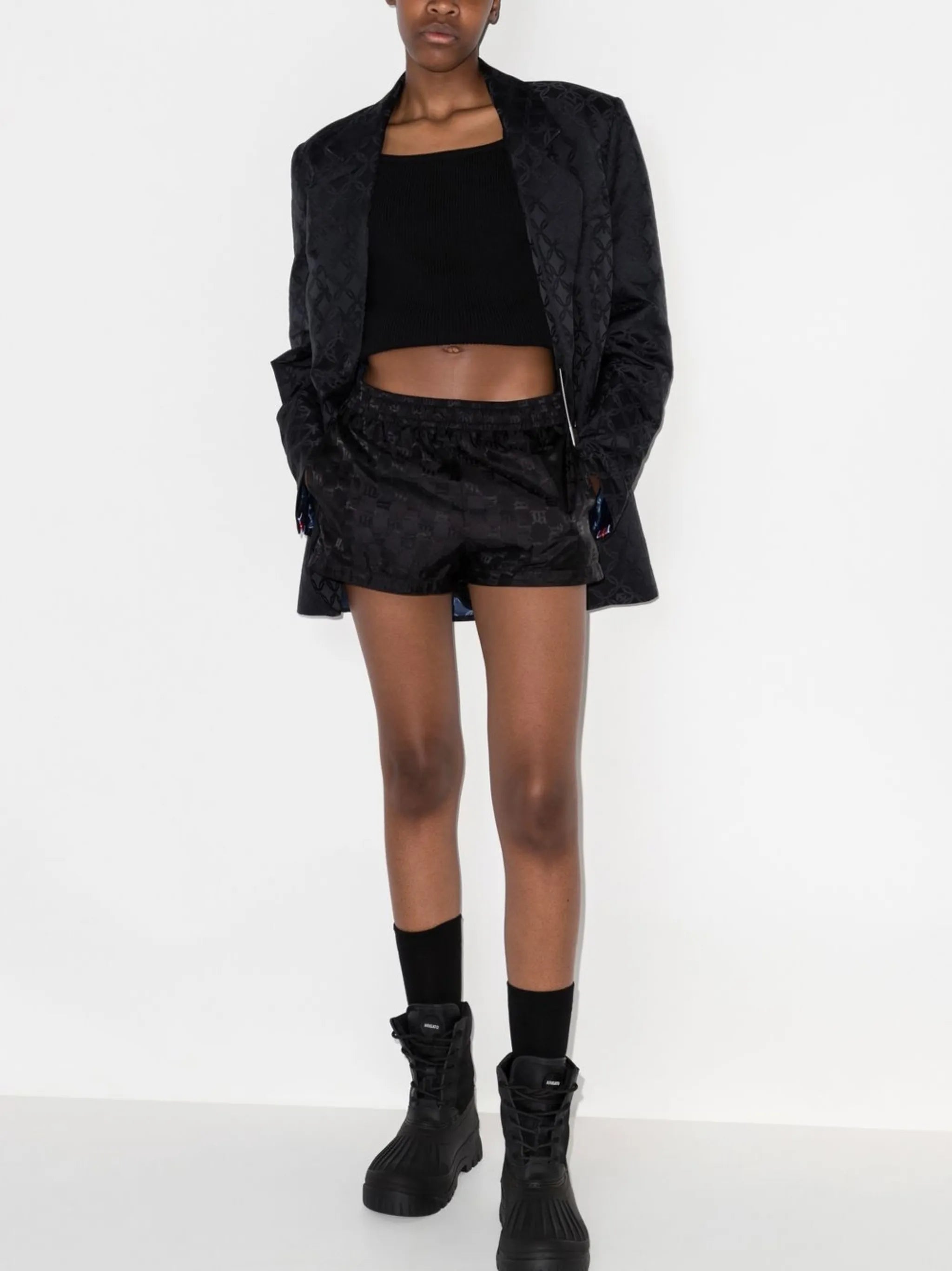monogram-print elasticated-waistband shorts