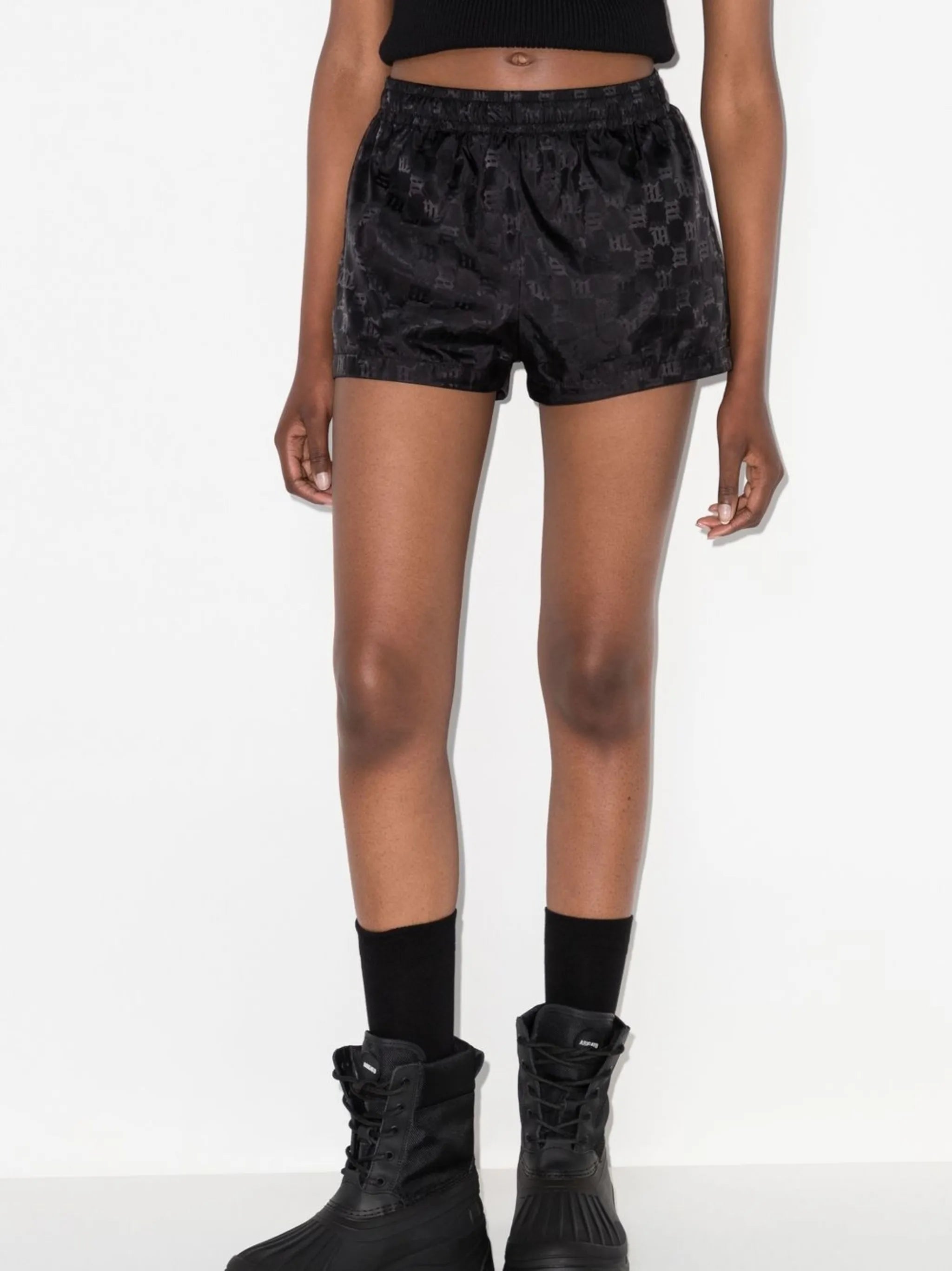 monogram-print elasticated-waistband shorts