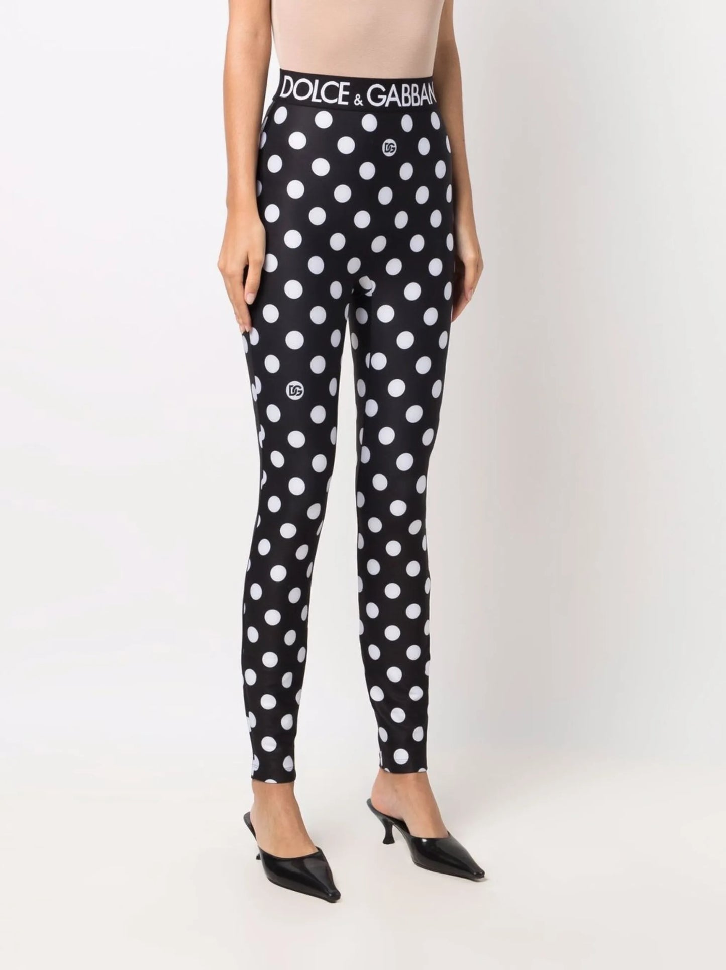 logo-waistband polka-dot leggings