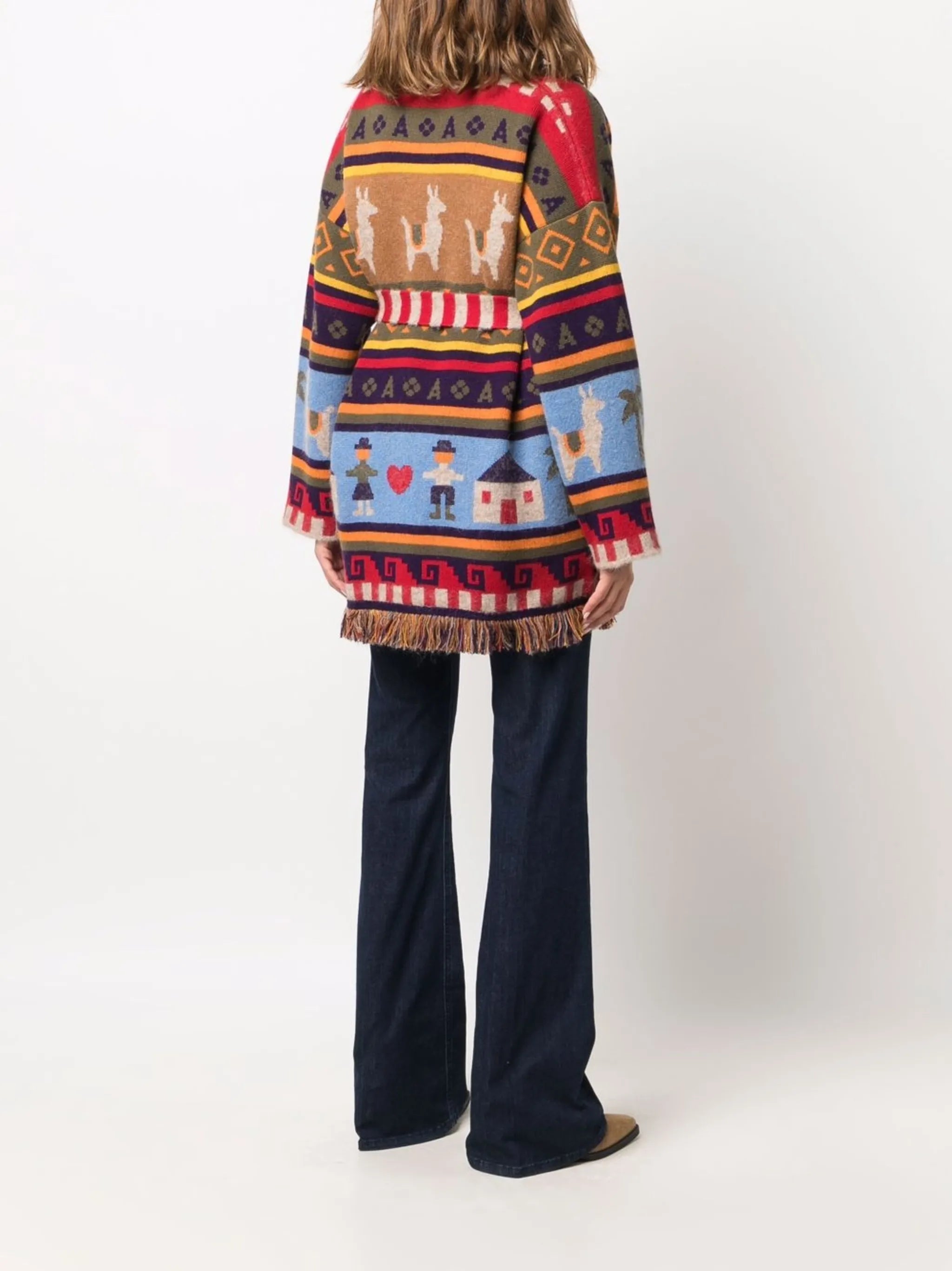 patterned intarsia-knit cardigan