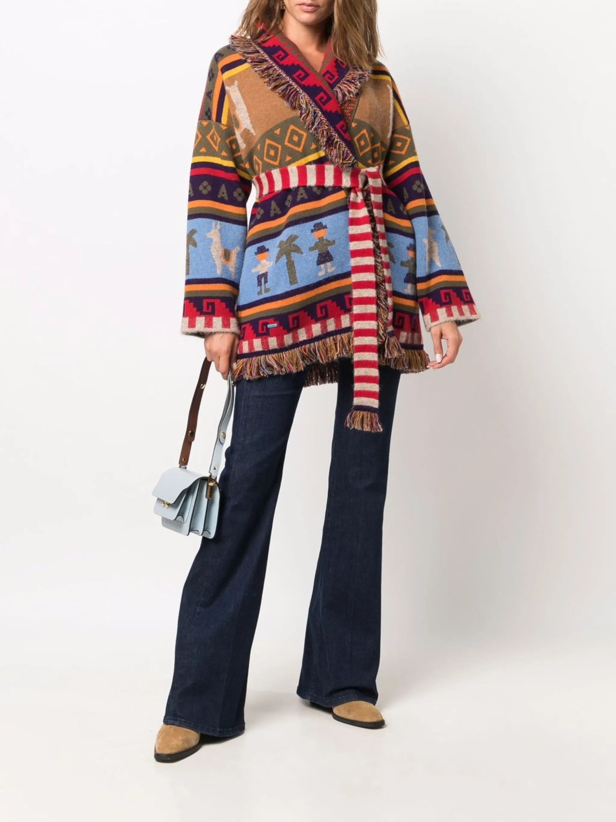 patterned intarsia-knit cardigan