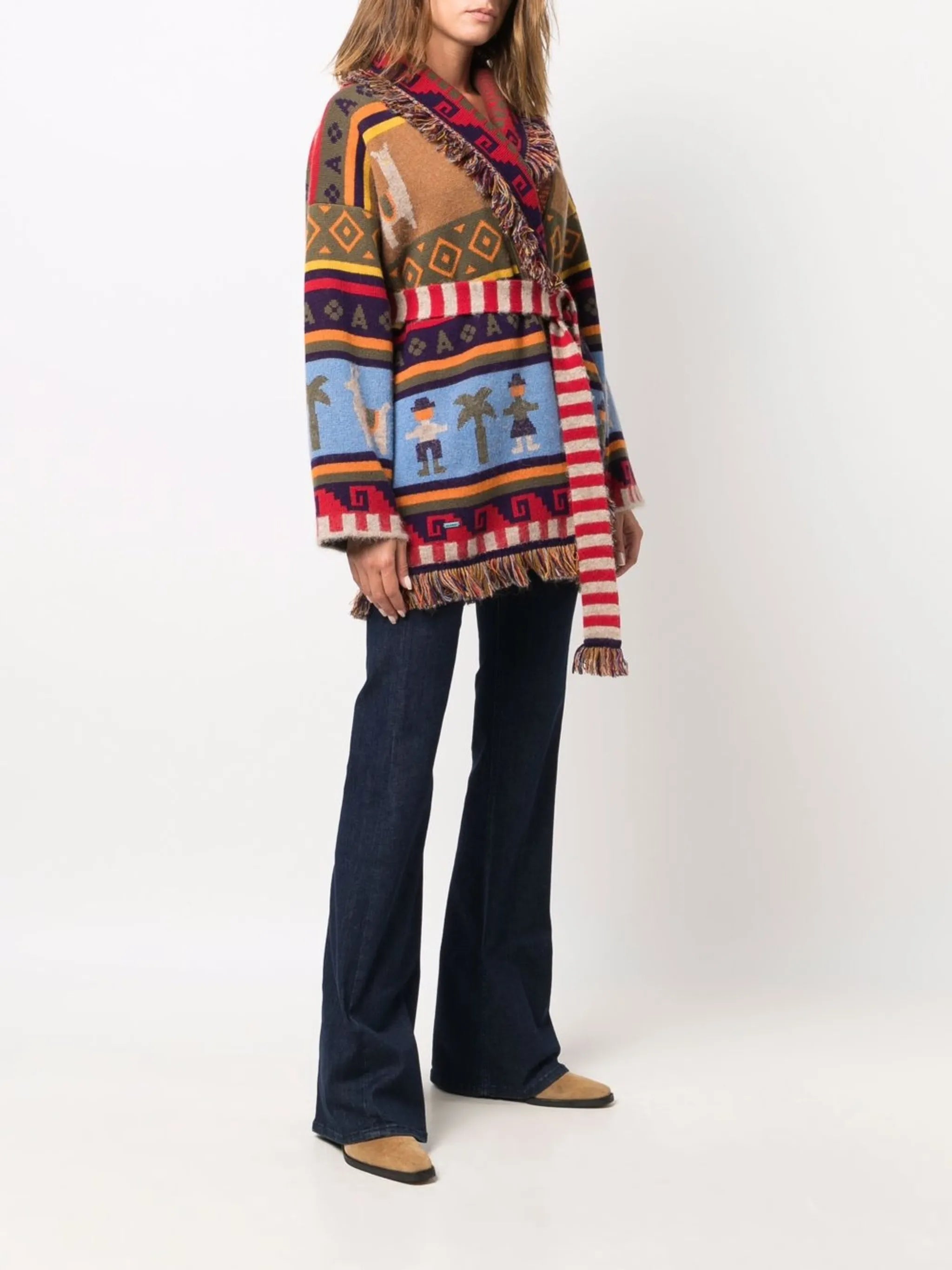 patterned intarsia-knit cardigan